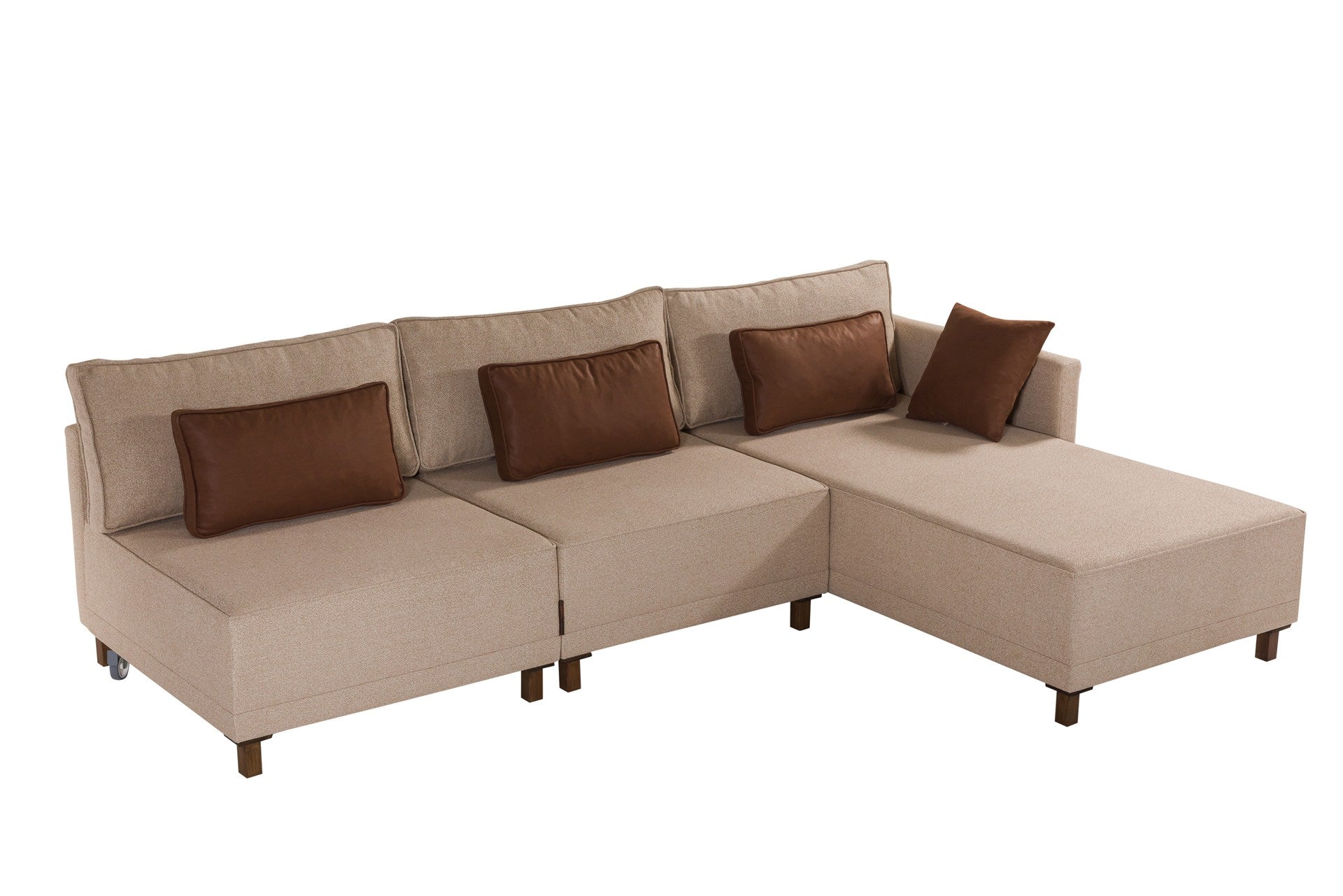 Sofá-cama de canto elegante, tecido chenille marrom, 285 cm | Estrutura e pernas de madeira de faia, espuma 30 DNS | Converte-se em cama de 184 x 184 cm, perfeito para espaços modernos