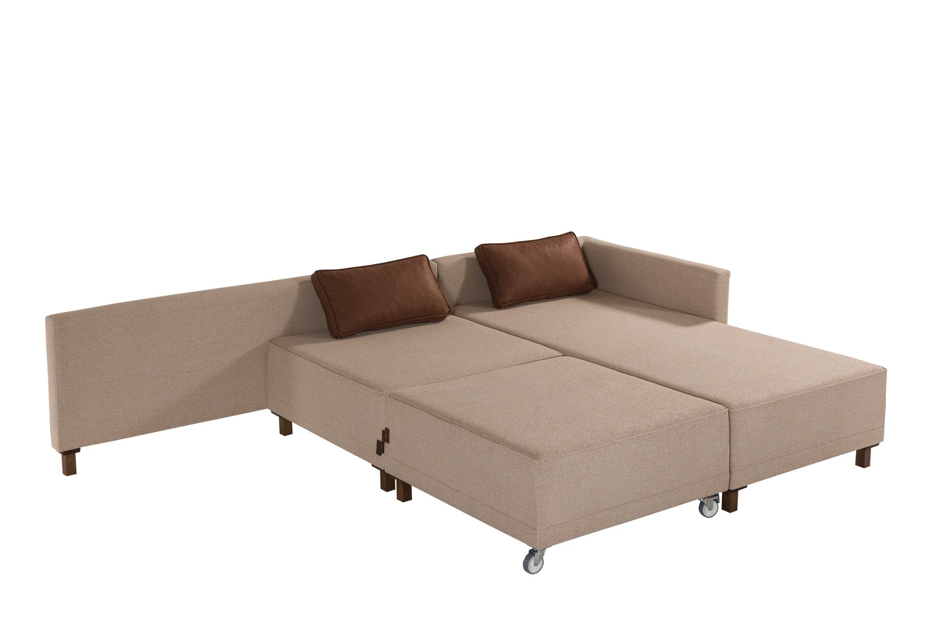 Sofá-cama de canto elegante, tecido chenille marrom, 285 cm | Estrutura e pernas de madeira de faia, espuma 30 DNS | Converte-se em cama de 184 x 184 cm, perfeito para espaços modernos
