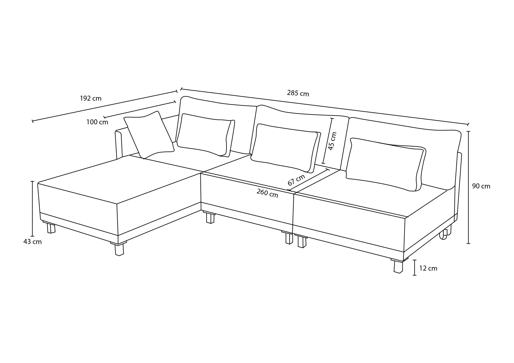 Sofá-cama de canto elegante, tecido chenille marrom, 285 cm | Estrutura e pernas de madeira de faia, espuma 30 DNS | Converte-se em cama de 184 x 184 cm, perfeito para espaços modernos