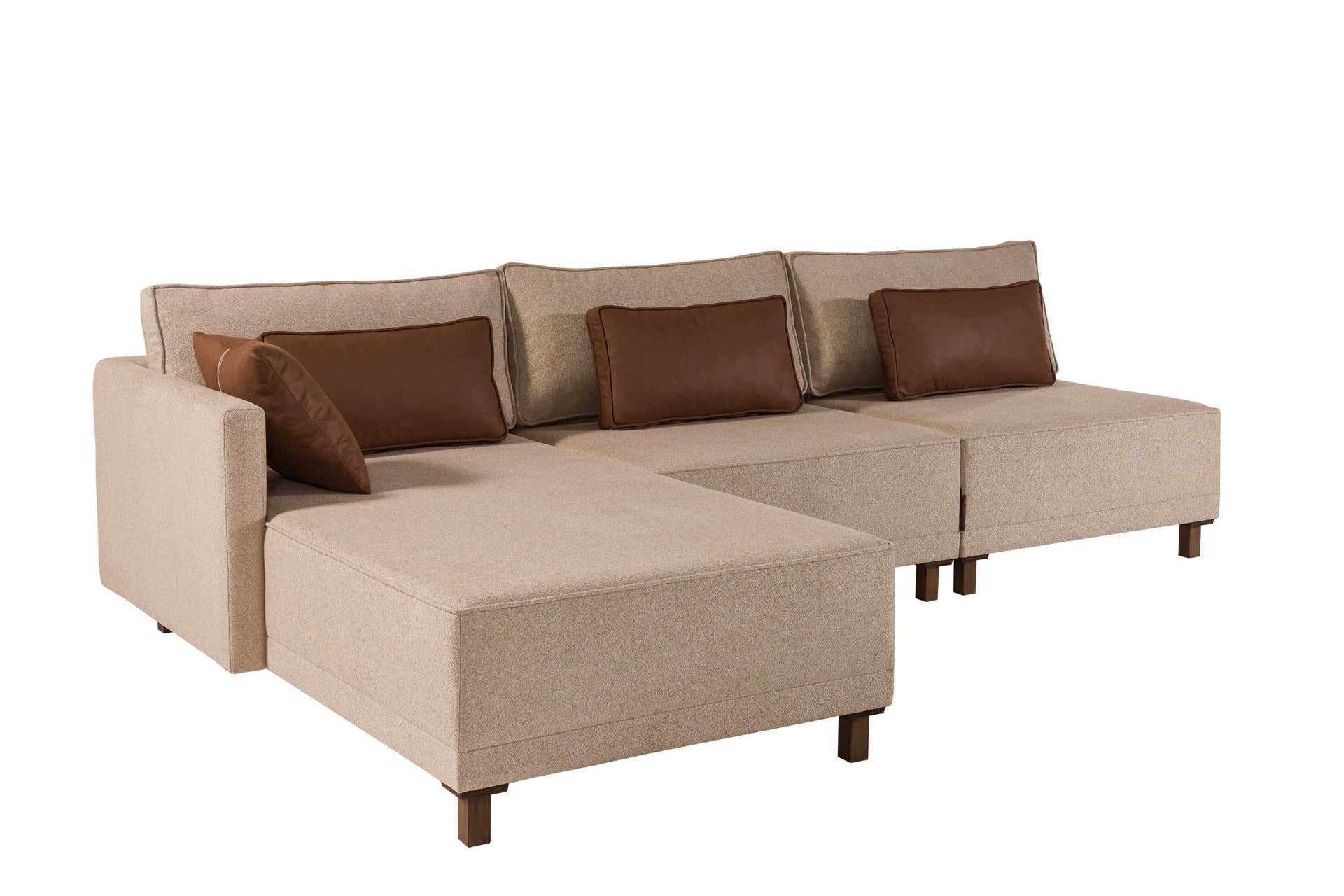 Sofá-cama de canto elegante, tecido chenille marrom, 285 cm | Estrutura e pernas de madeira de faia, espuma 30 DNS | Converte-se em cama de 184 x 184 cm, perfeito para espaços modernos