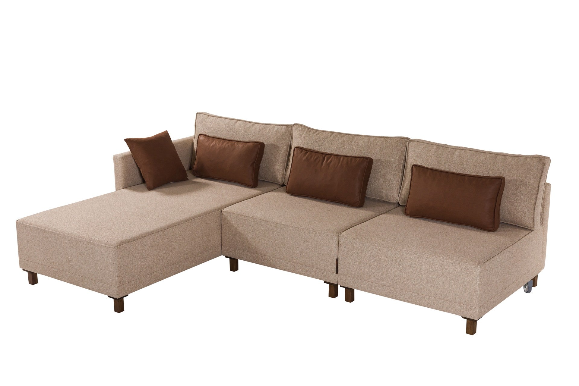 Sofá-cama de canto elegante, tecido chenille marrom, 285 cm | Estrutura e pernas de madeira de faia, espuma 30 DNS | Converte-se em cama de 184 x 184 cm, perfeito para espaços modernos