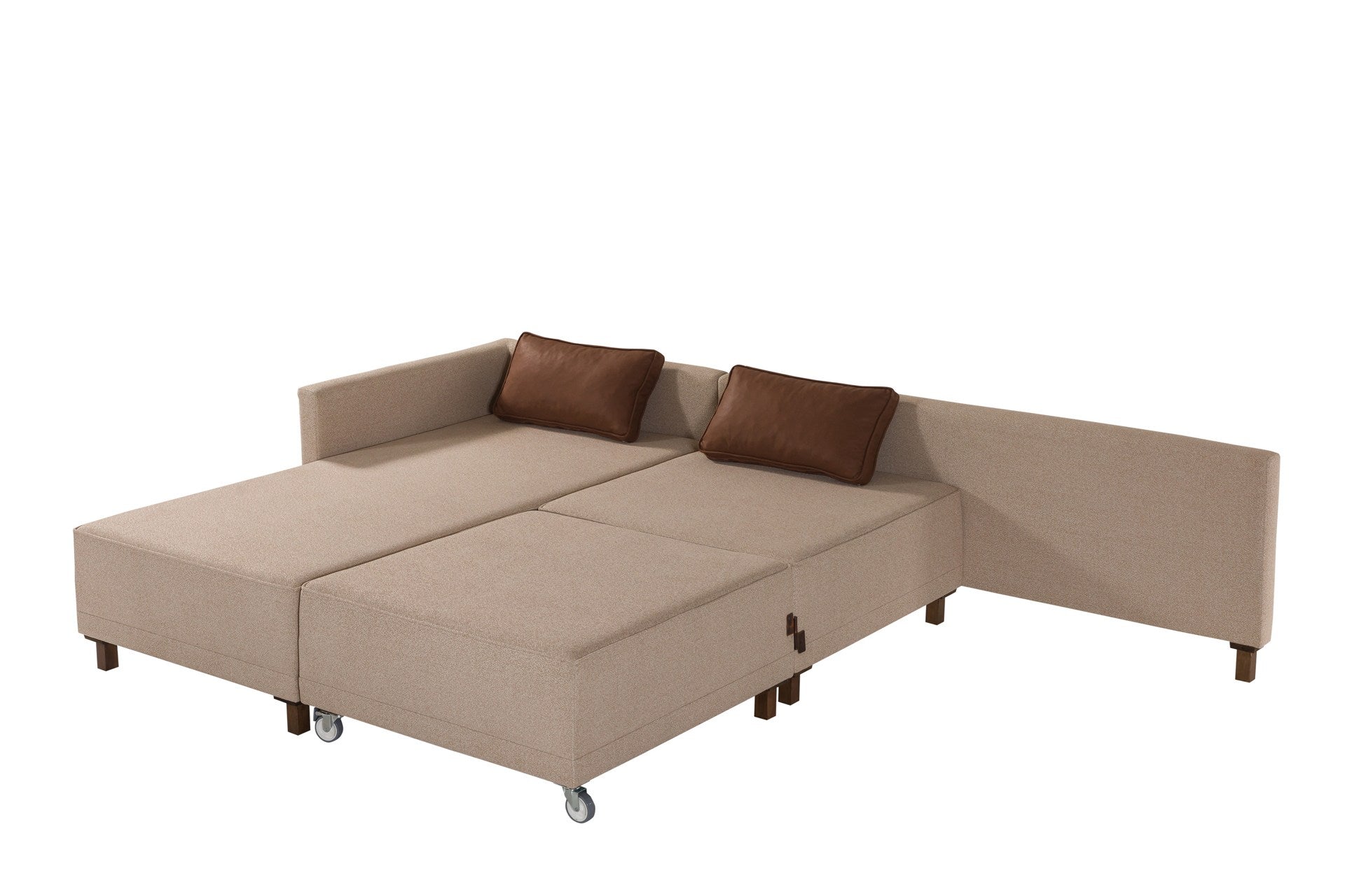 Sofá-cama de canto elegante, tecido chenille marrom, 285 cm | Estrutura e pernas de madeira de faia, espuma 30 DNS | Converte-se em cama de 184 x 184 cm, perfeito para espaços modernos