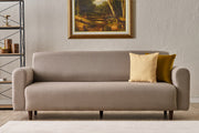 Sofá elegante de 3 lugares, cor creme, 220 cm | Estrutura em formato de árvore, tecido 100% linho e poliéster | Espuma confortável de 28 DNS, ideal para salas de estar modernas