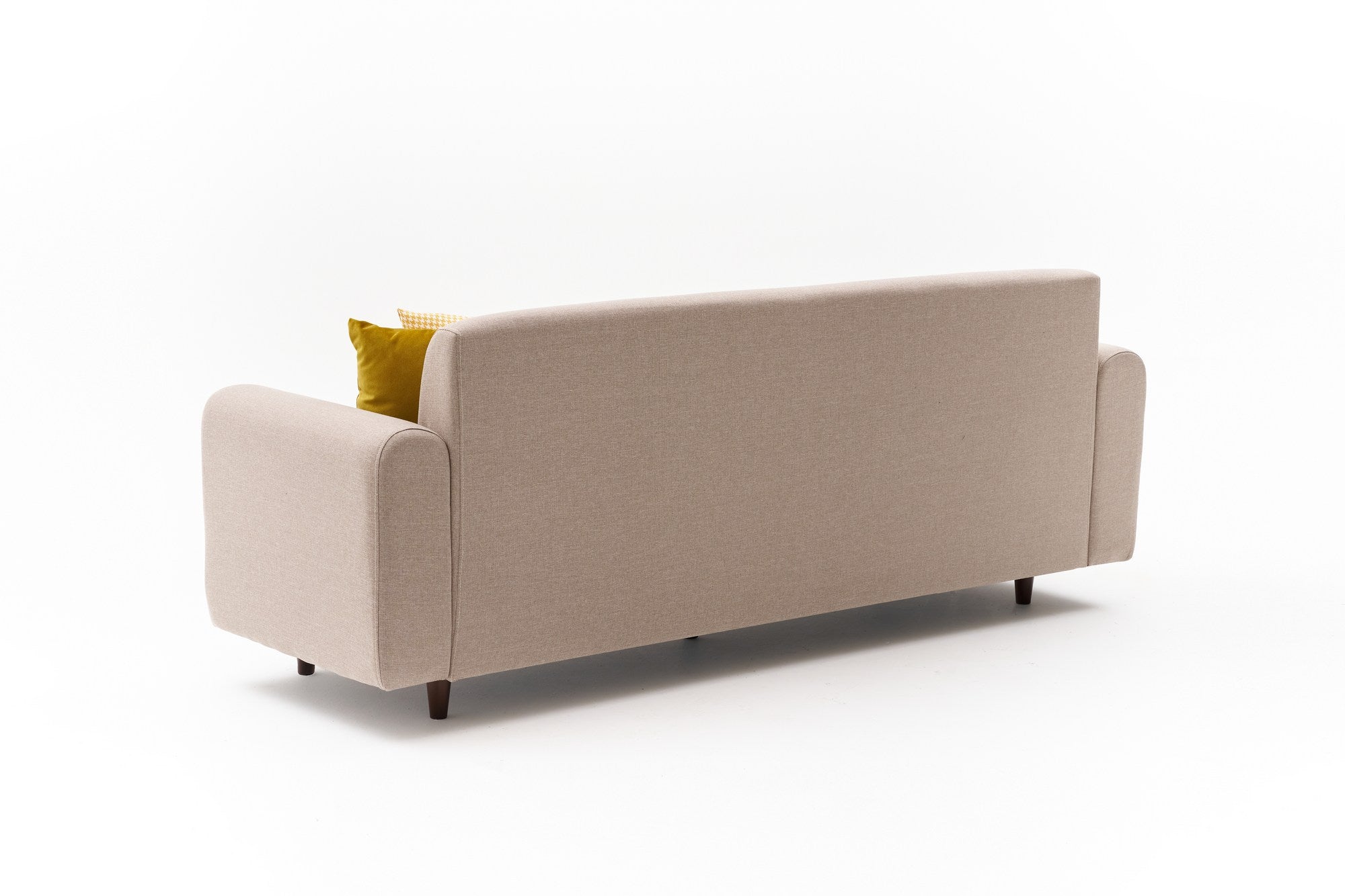 Sofá elegante de 3 lugares, cor creme, 220 cm | Estrutura em formato de árvore, tecido 100% linho e poliéster | Espuma confortável de 28 DNS, ideal para salas de estar modernas