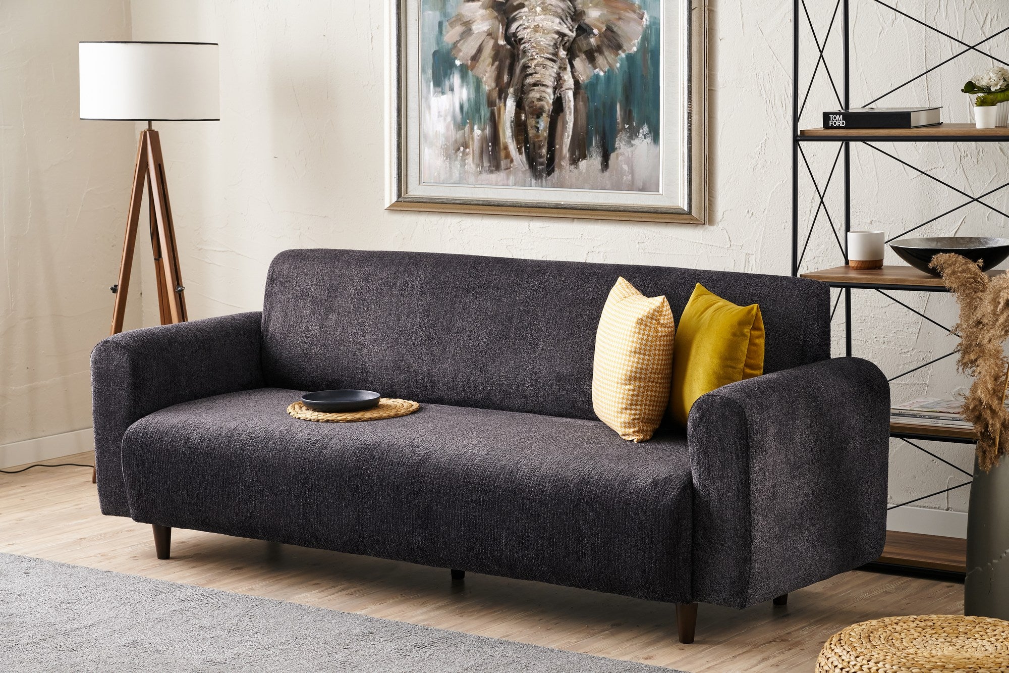Sofá elegante de 3 lugares, antracite, 220 x 87 x 70 cm | Estrutura de abeto durável, 100% poliéster chenille, espuma 28 DNS | Perfeito para salas de estar modernas
