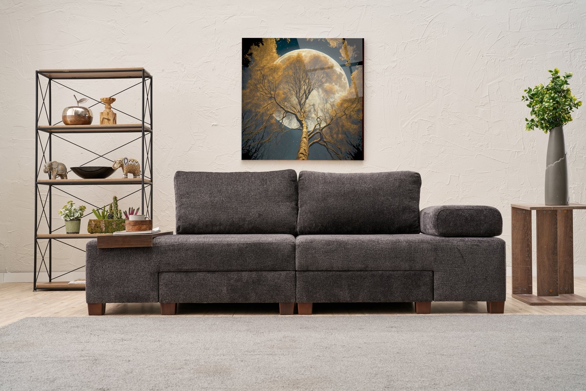 Sofá-cama elegante de 3 lugares, chenille antracite, 233 x 93 x 83 cm | Estrutura de madeira durável, tecido fácil de limpar, assentos de espuma confortáveis | Perfeito para espaços modernos