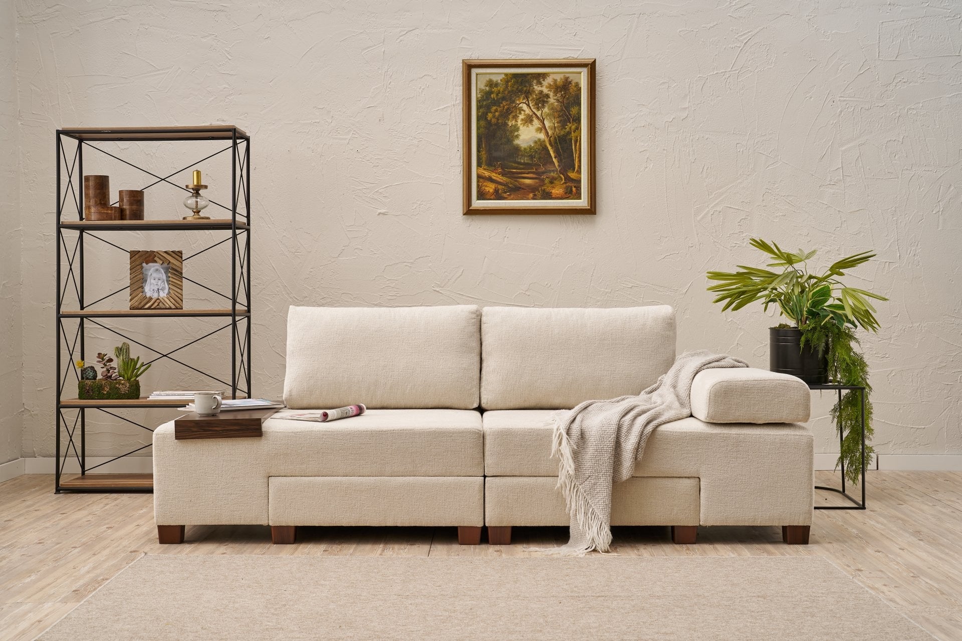 Sofá-cama elegante de 3 lugares, chenille creme, 233 x 83 x 93 cm | Estrutura de madeira, tecido fácil de limpar, assentos confortáveis de espuma | Perfeito para espaços modernos