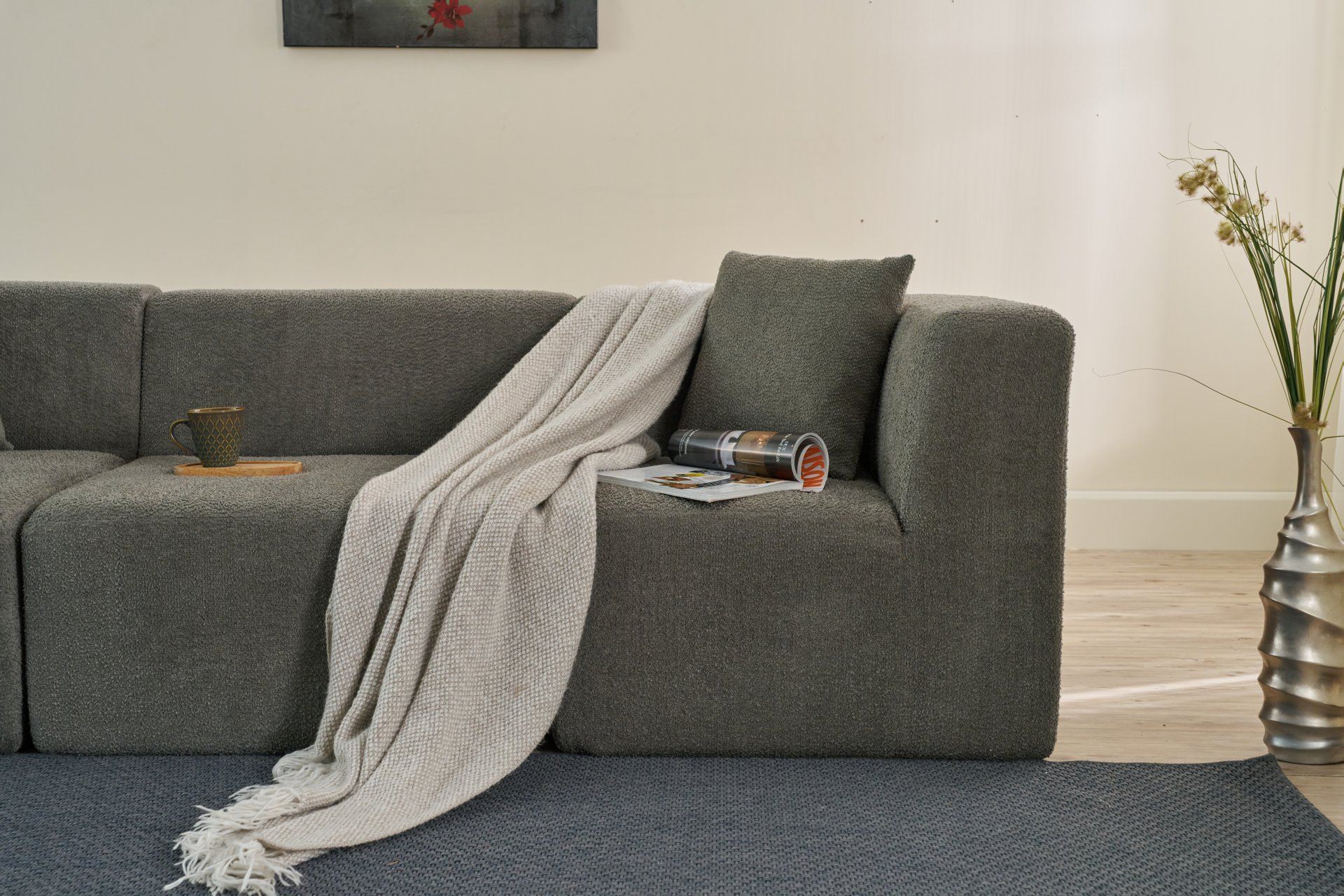 Sofá de 3 Lugares Raks – Cinzento – 245x70x85 cm | Tribo Home