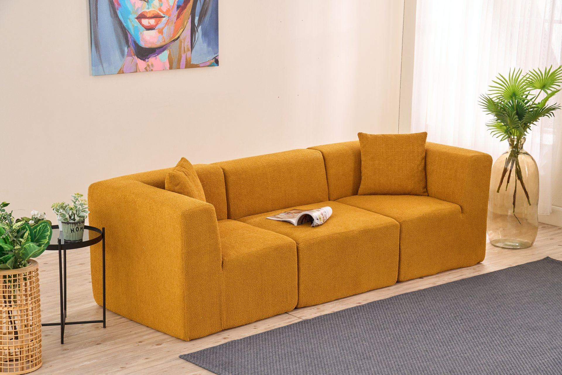 Sofá de 3 Lugares Raks – Laranja – 245x70x85 cm | Tribo Home