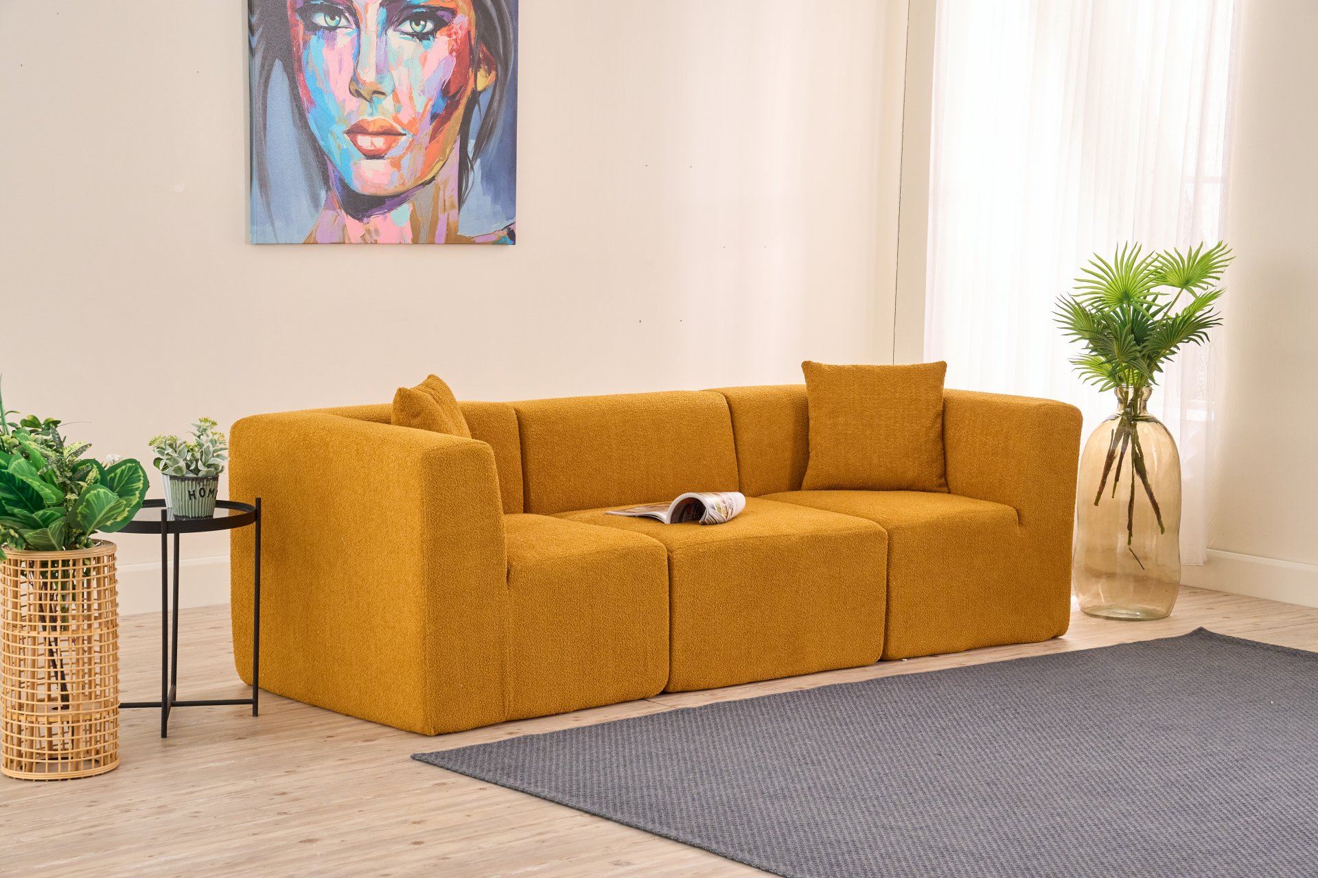Sofá de 3 Lugares Raks – Laranja – 245x70x85 cm | Tribo Home