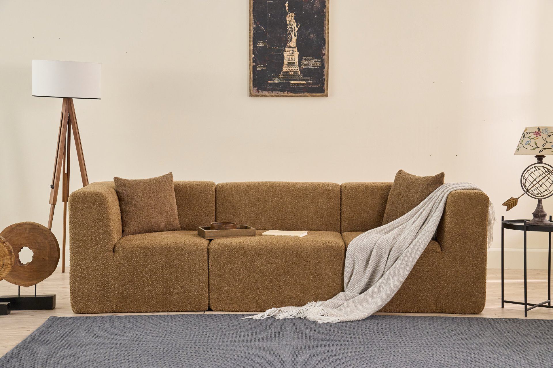 Sofá de 3 Lugares Raks – Castanho – 245x70x85 cm | Tribo Home