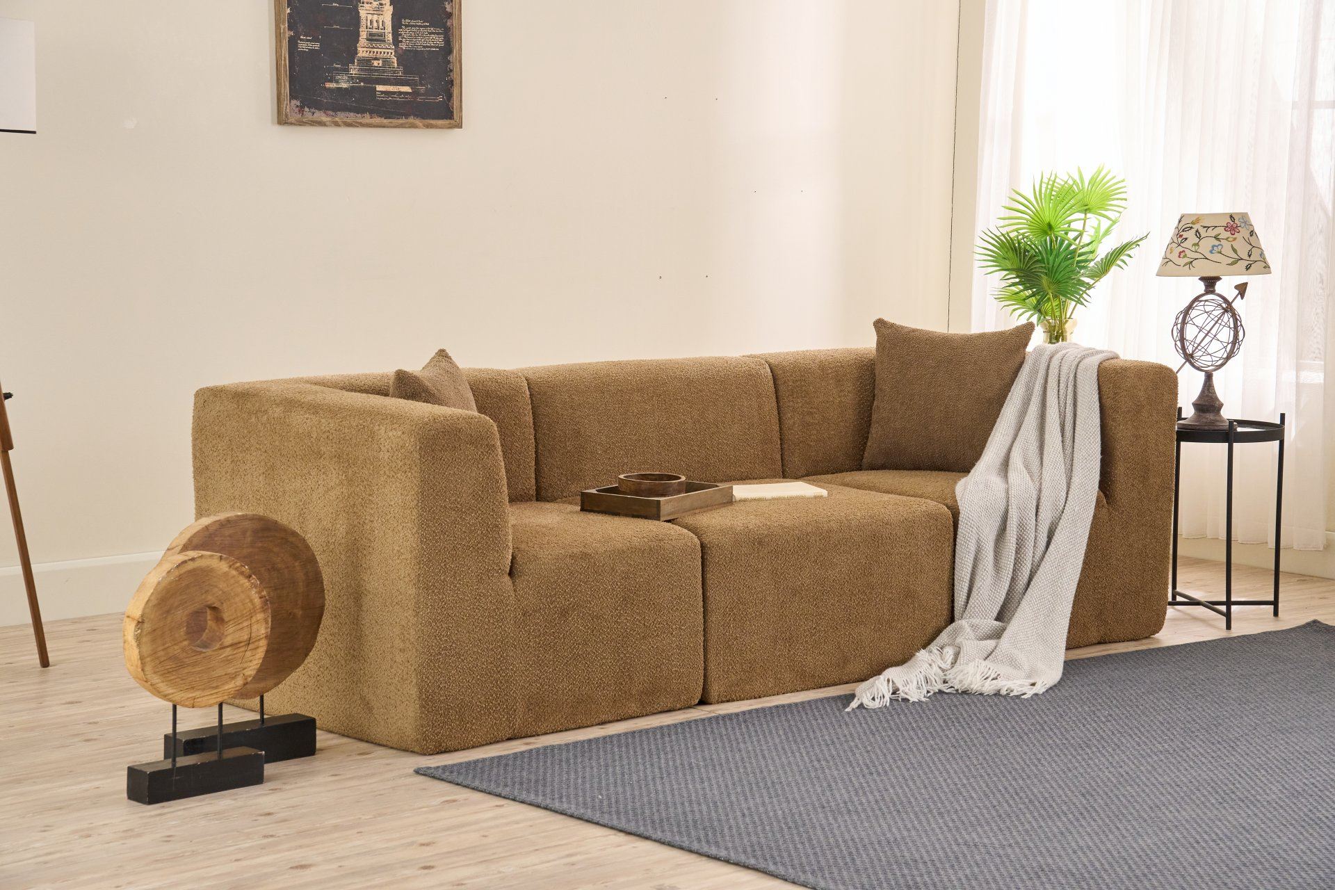 Sofá de 3 Lugares Raks – Castanho – 245x70x85 cm | Tribo Home