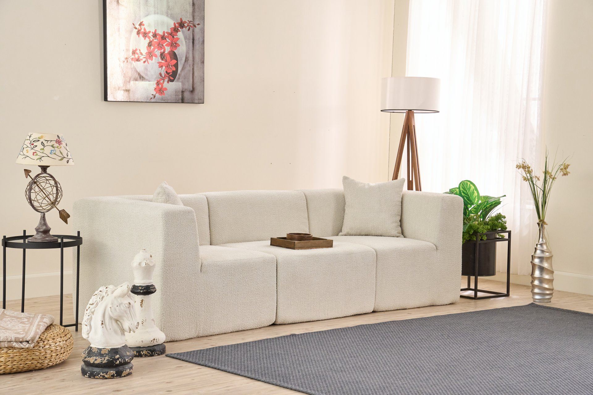 Sofá de 3 Lugares Raks – Creme – 245x70x85 cm | Tribo Home