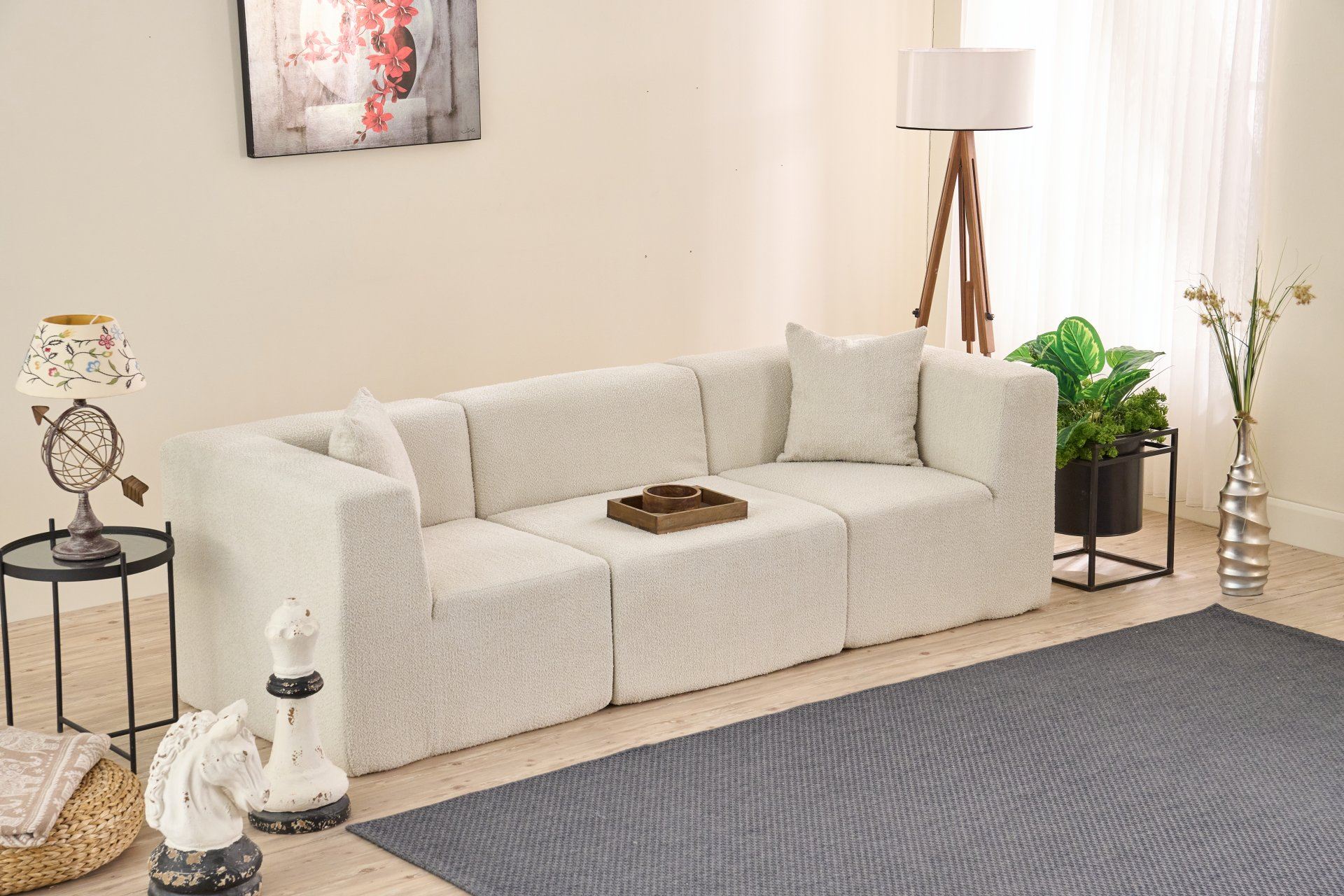 Sofá de 3 Lugares Raks – Creme – 245x70x85 cm | Tribo Home
