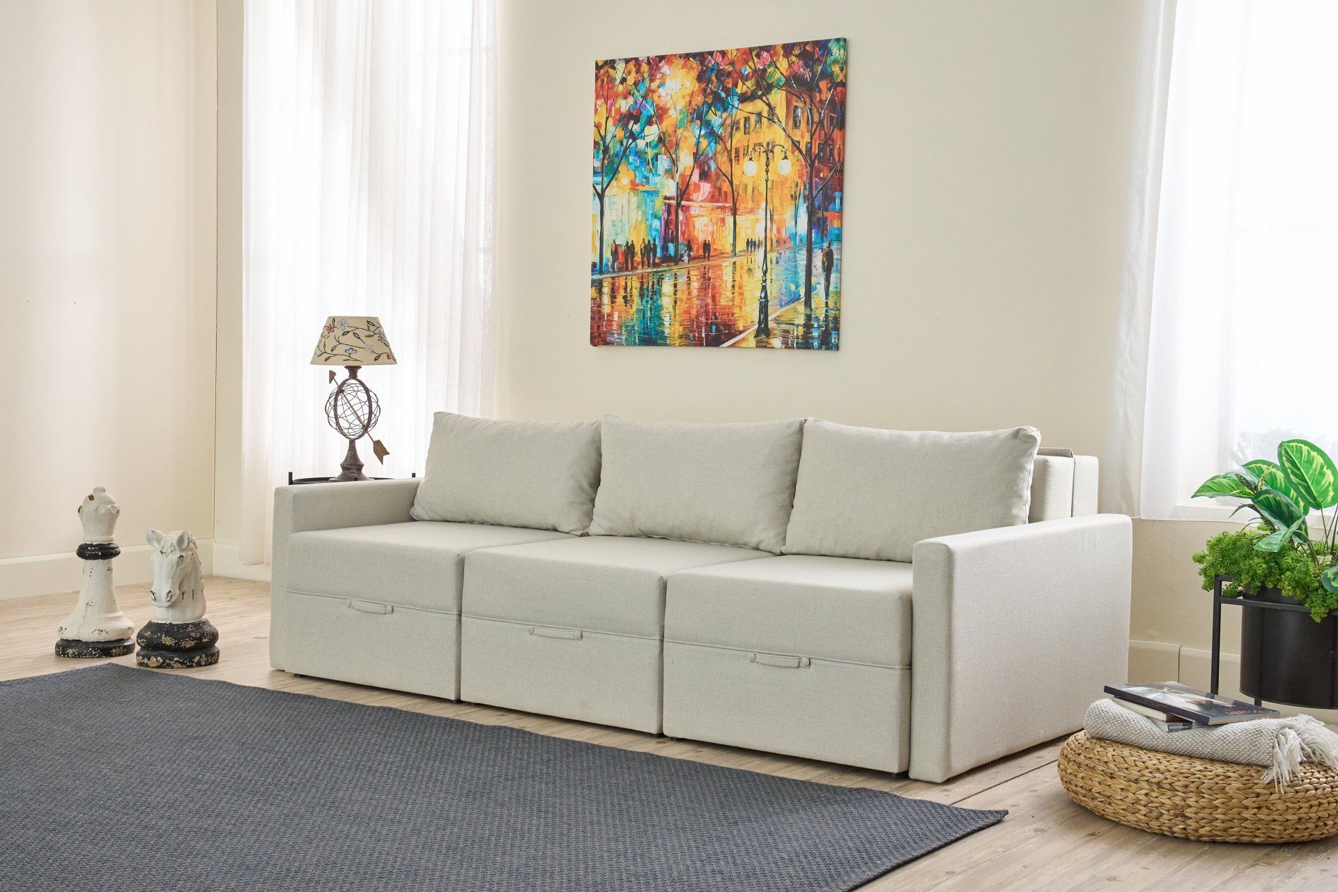 Sofá-cama de 3 lugares-Saros-Creme