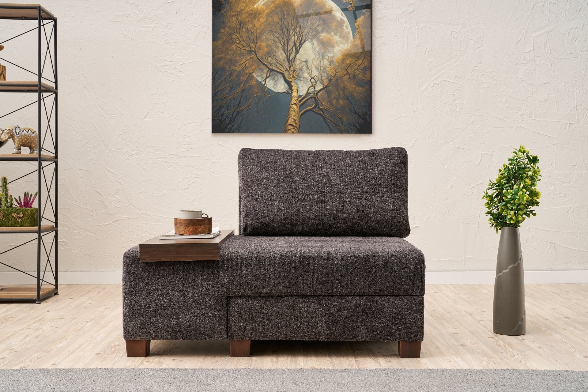 Sofá-cama elegante de 1 lugar, chenille antracite, 116 x 83 x 93 cm | Estrutura de madeira, tecido fácil de limpar, assentos de espuma confortáveis | Perfeito para espaços pequenos