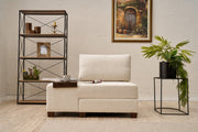 Sofá-cama elegante de 1 lugar, chenille creme, 116 x 83 x 93 cm | Estrutura de madeira, tecido fácil de limpar, assentos de espuma confortáveis | Perfeito para espaços pequenos