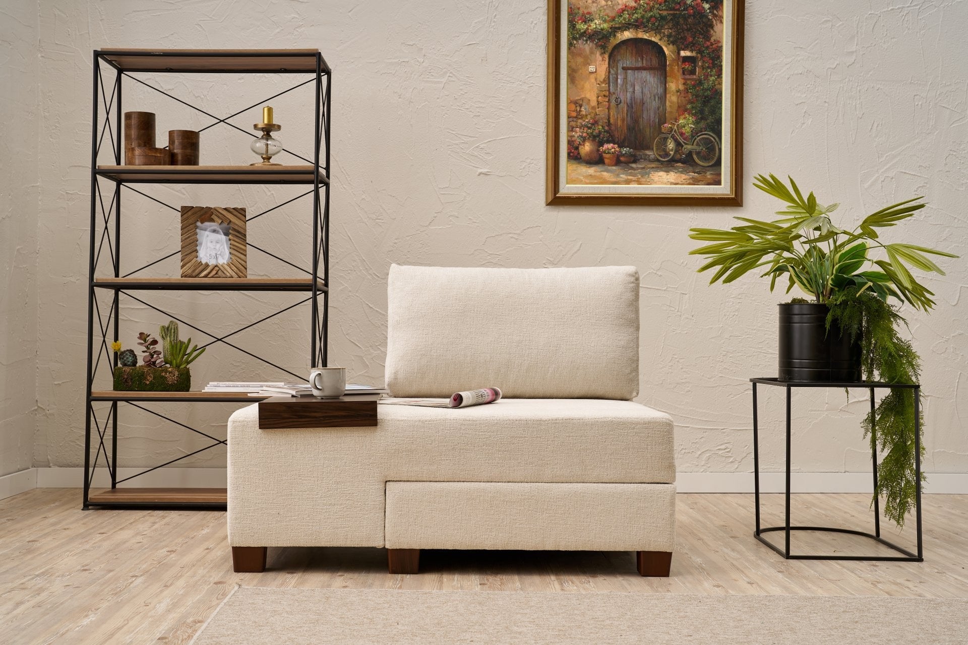 Sofá-cama elegante de 1 lugar, chenille creme, 116 x 83 x 93 cm | Estrutura de madeira, tecido fácil de limpar, assentos de espuma confortáveis | Perfeito para espaços pequenos