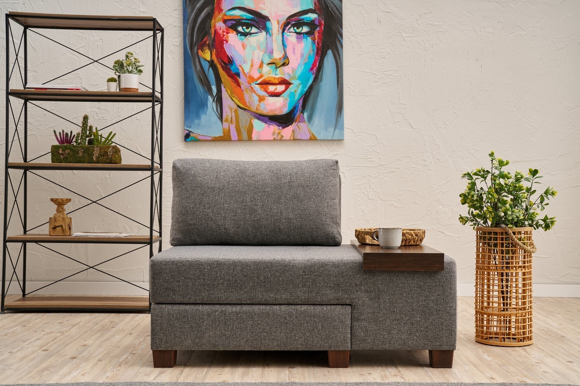 Sofá-cama elegante de 1 lugar, linho cinza, 116 x 83 x 93 cm | Estrutura de madeira, tecido fácil de limpar, espuma confortável | Perfeito para espaços pequenos e quartos de hóspedes