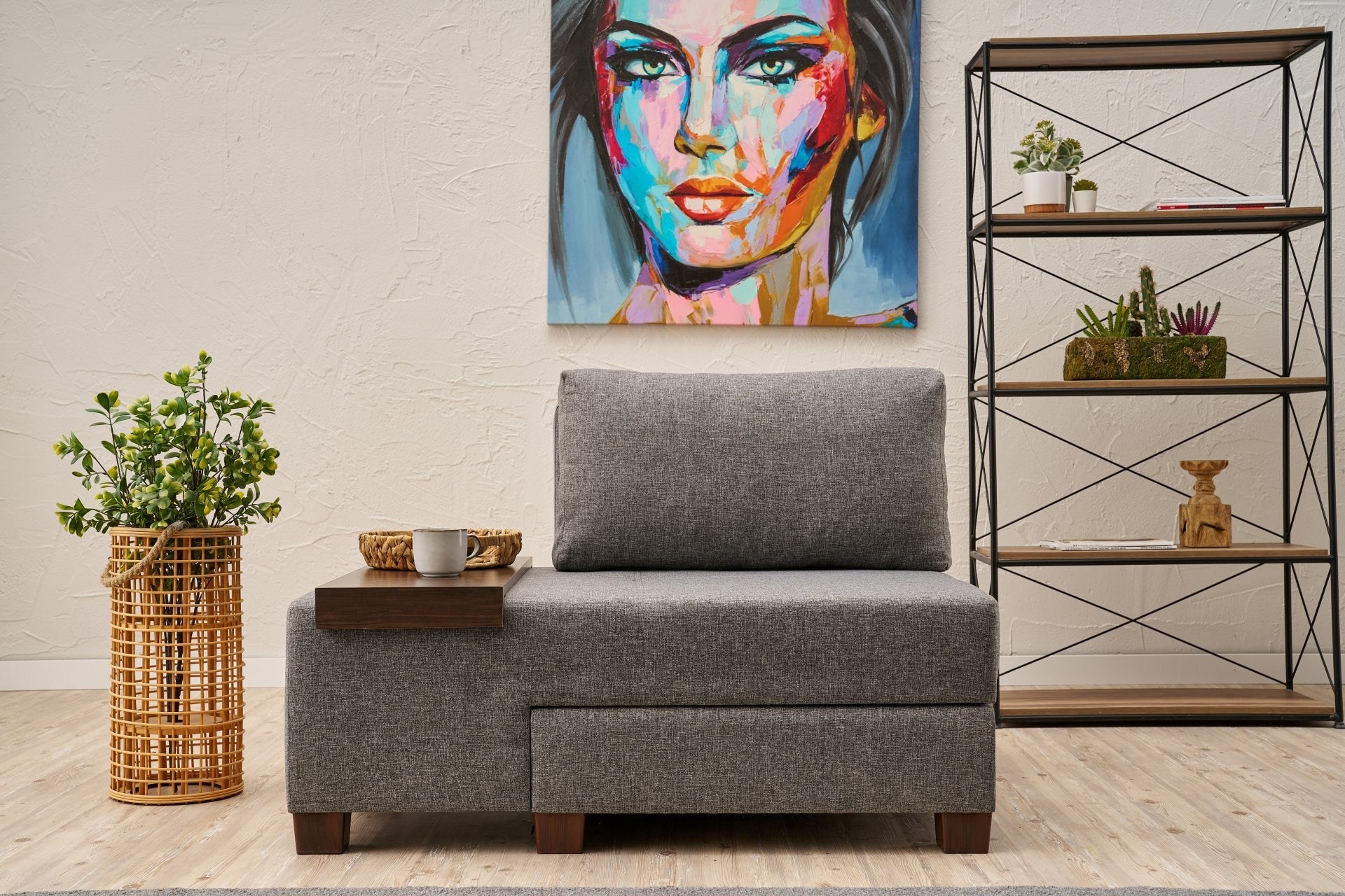 Sofá-cama elegante de 1 lugar, linho cinza, 116 x 83 x 93 cm | Estrutura de madeira, tecido fácil de limpar, espuma confortável | Perfeito para espaços pequenos e quartos de hóspedes