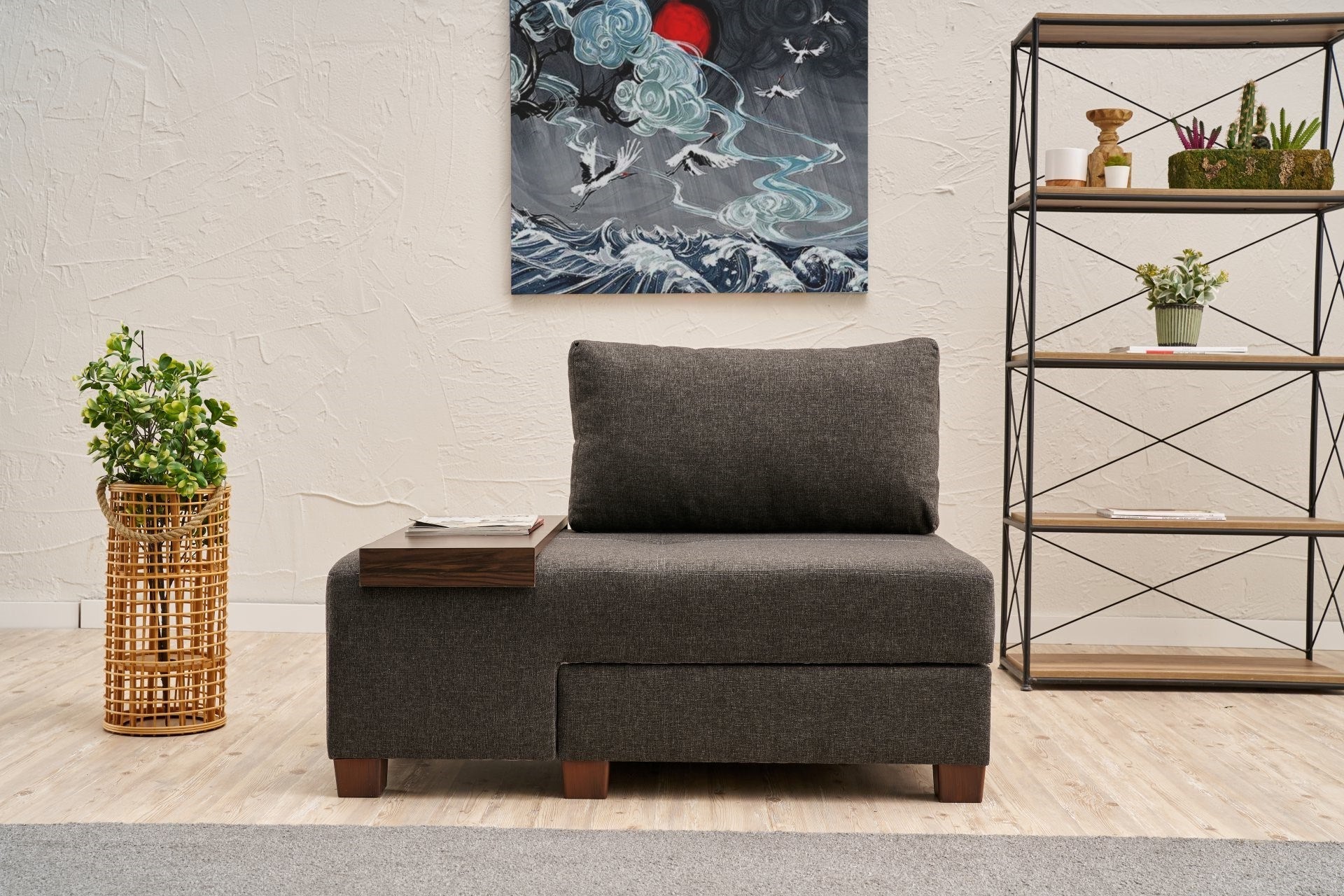Sofá-cama elegante de 1 lugar, antracite, 116 x 83 x 93 cm | Estrutura de madeira durável, 100% linho, fácil de limpar | Perfeito para espaços pequenos e quartos de hóspedes