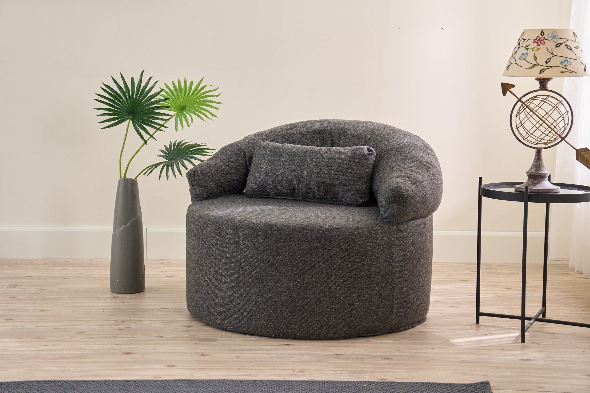 Sofá elegante de 1 lugar, antracite, 100 cm x 70 cm x 80 cm | Textura de linho 100% poliéster, espuma macia, ecológico, sem necessidade de montagem | Perfeito para espaços de convivência modernos