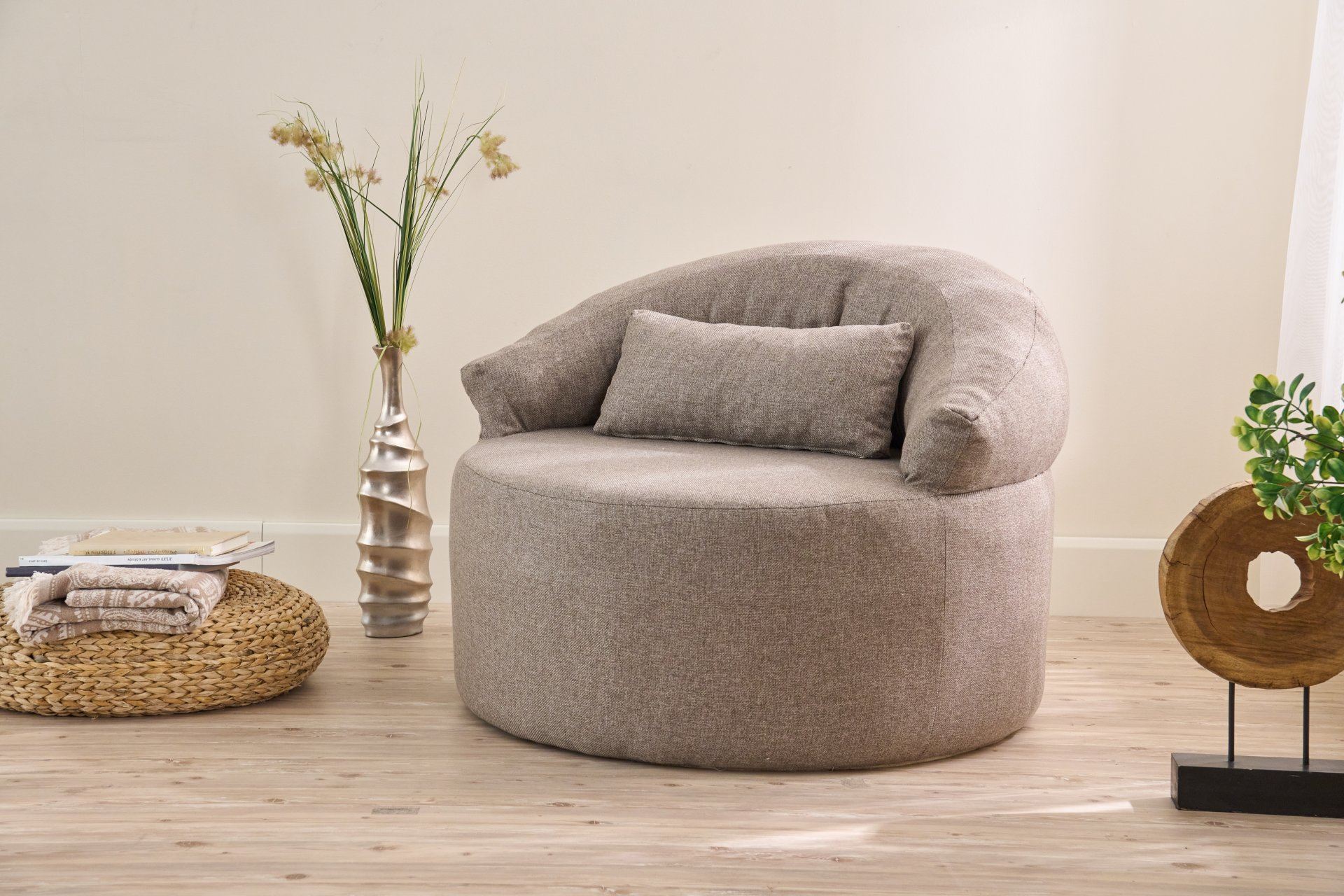 Sofá elegante de 1 lugar, tecido com textura de linho marrom, 100 cm de largura | 100% espuma, sem necessidade de montagem | Conforto ecológico para espaços de vida modernos