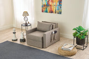 Sofá-cama elegante de 1 lugar, marrom, 86 x 72 x 110 cm | Estrutura 100% madeira de abeto, tecido 100% poliéster, baú de armazenamento incluído | Montagem fácil e confortável