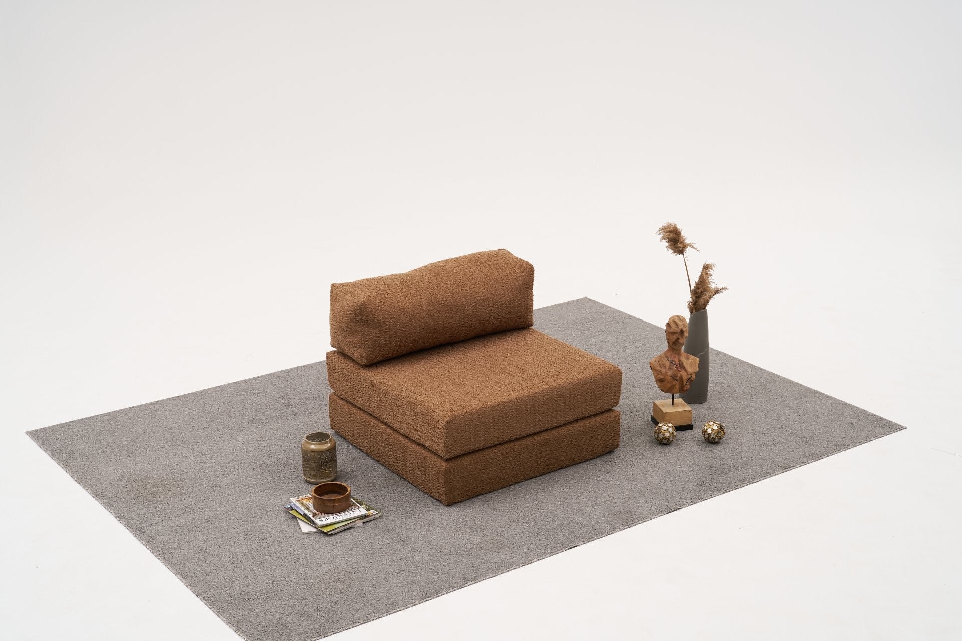 Sofá elegante de 1 lugar, tecido chenille marrom, 95 x 75 x 95 cm | Conforto em espuma macia, design ecológico | Perfeito para salas de estar modernas e espaços aconchegantes
