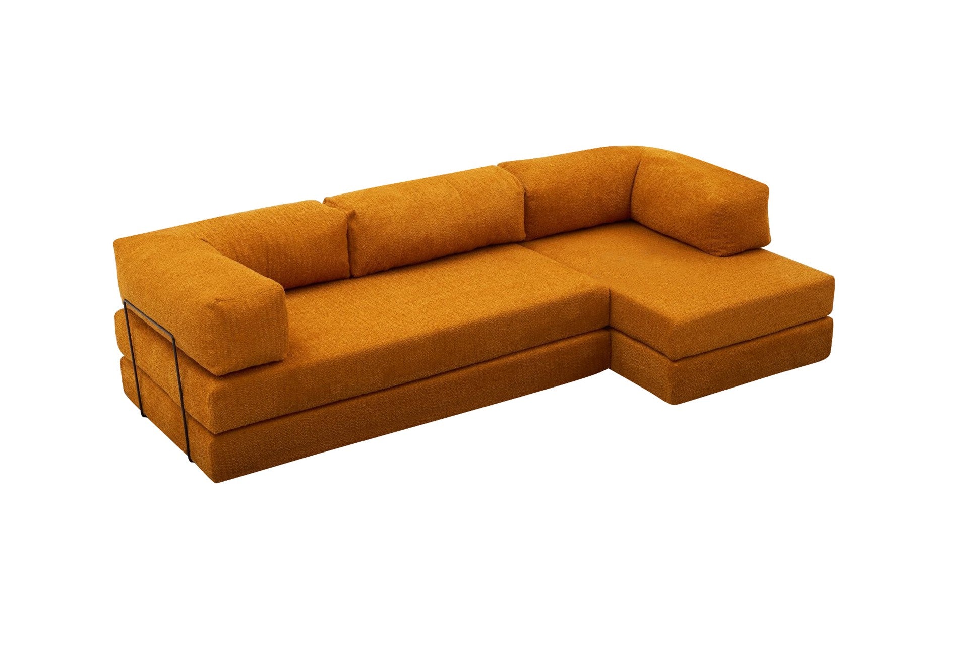 Sofá de Canto – 290x75x95 cm – Laranja – 100% Chenille