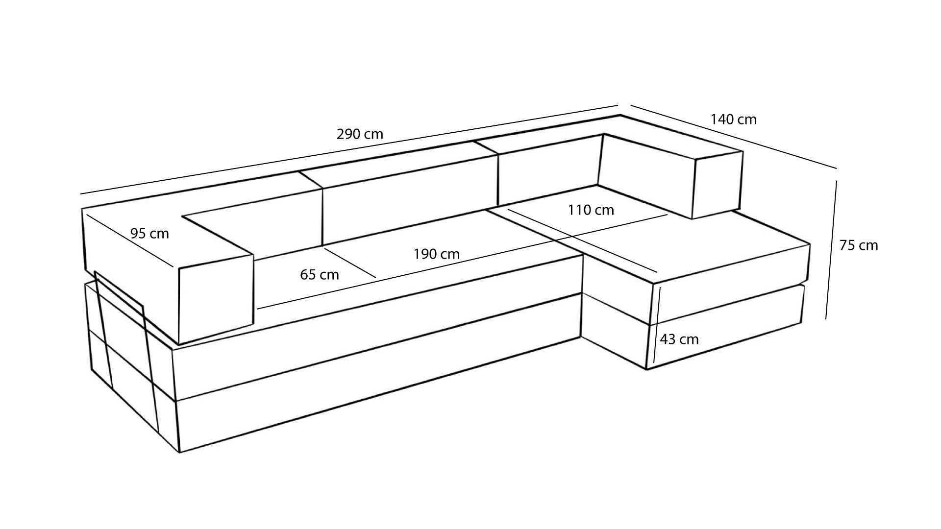 Sofá de Canto – 290x75x95 cm – Laranja – 100% Chenille