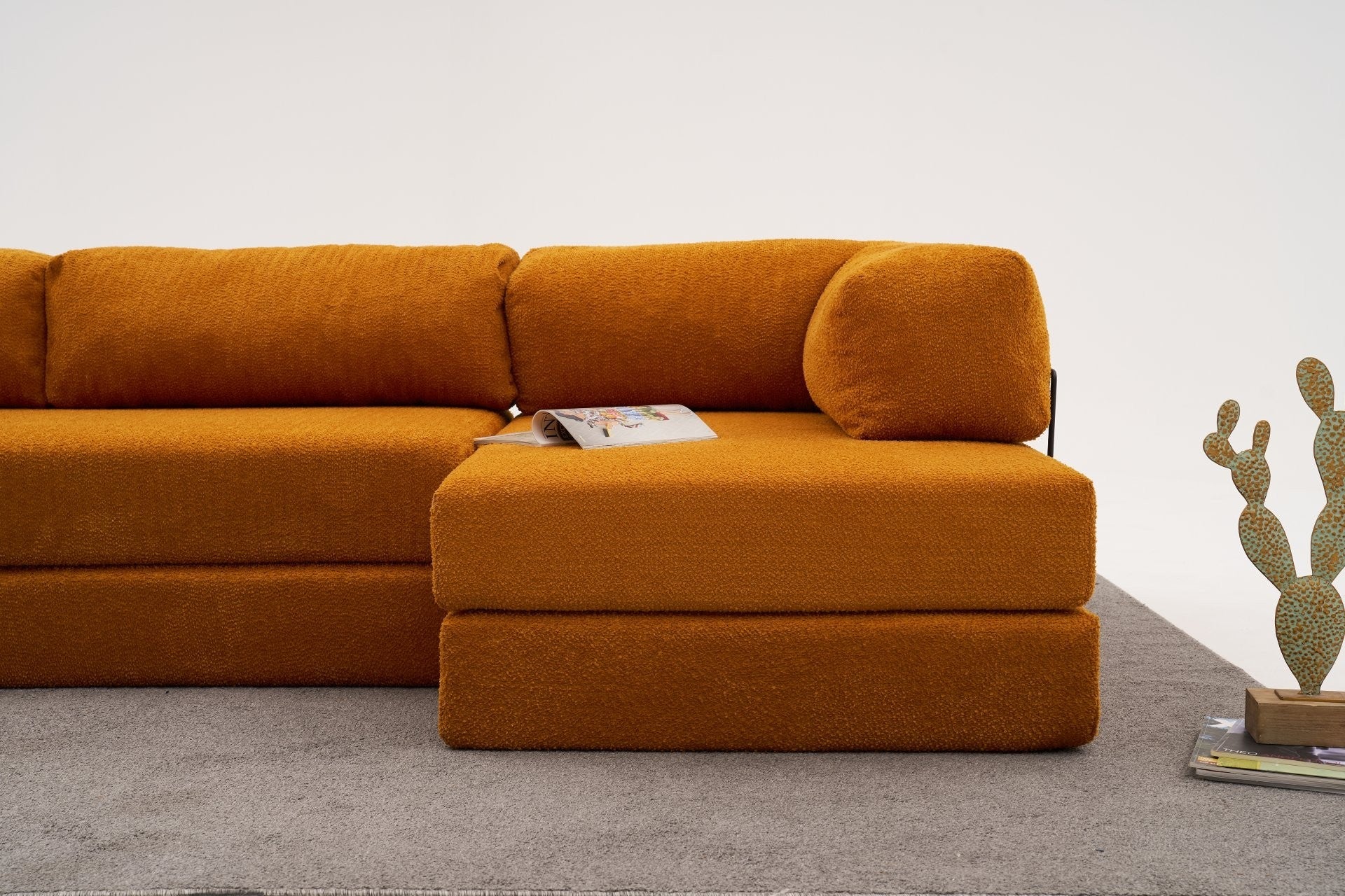 Sofá de Canto – 290x75x95 cm – Laranja – 100% Chenille