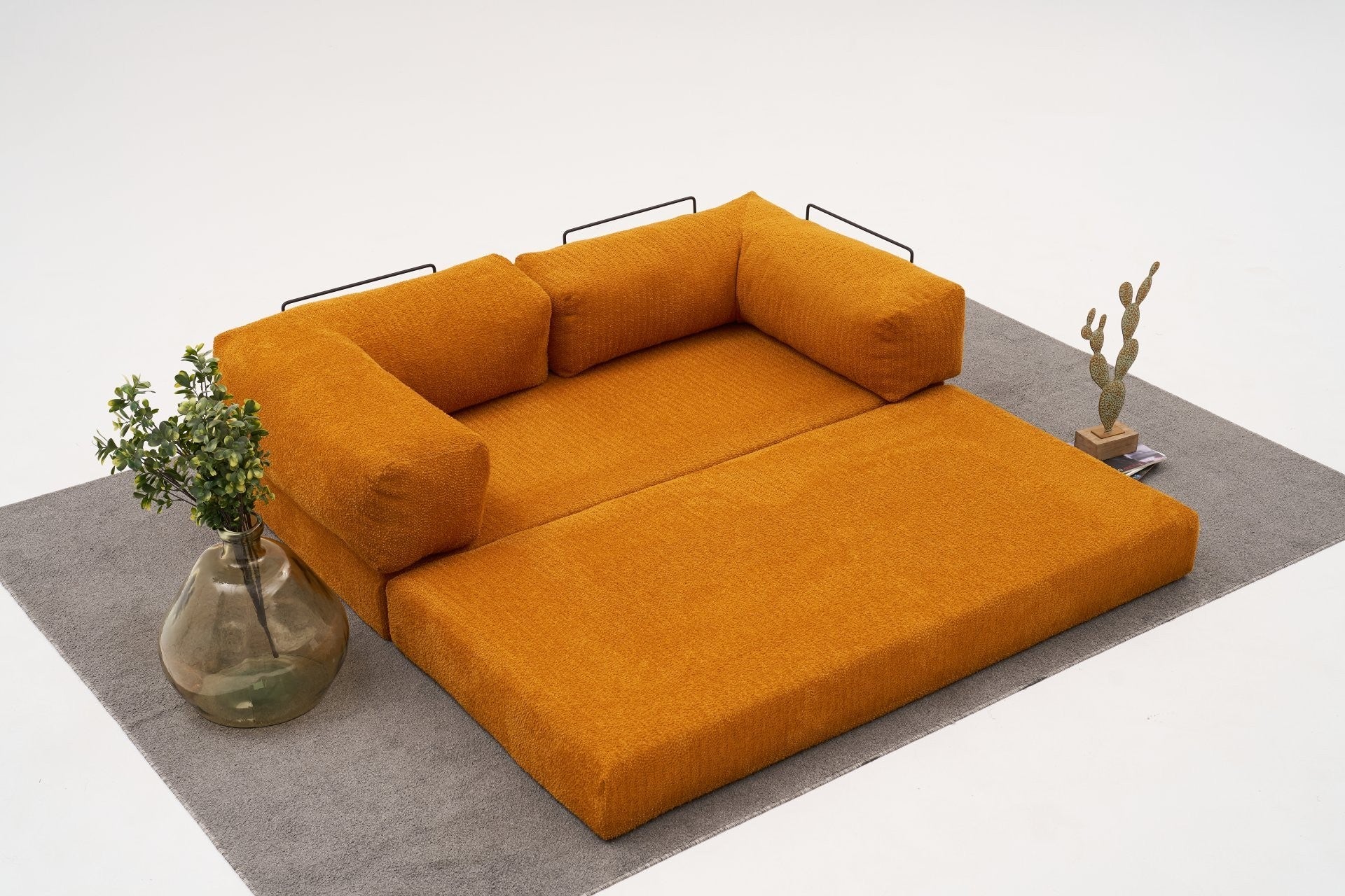Sofá de Canto – 290x75x95 cm – Laranja – 100% Chenille