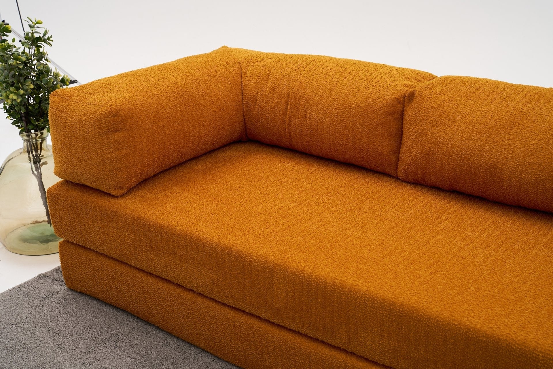 Sofá de Canto – 290x75x95 cm – Laranja – 100% Chenille
