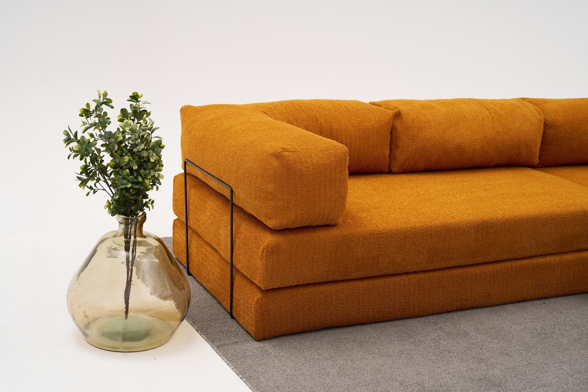 Sofá de Canto – 290x75x95 cm – Laranja – 100% Chenille