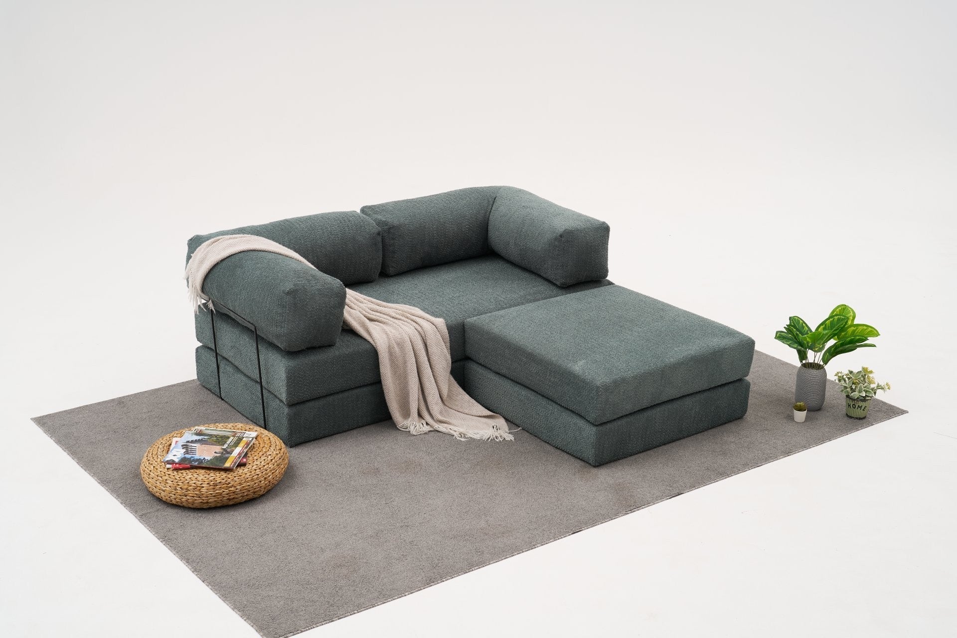 Sofá de canto elegante e verde, 190 cm de largura, tecido 100% chenille | Espuma macia 28 DNS, ecológico | Perfeito para salas de estar modernas e relaxamento