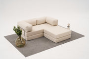 Sofá de canto elegante, tecido chenille creme, 190 x 95 x 75 cm | Espuma macia 28 DNS, ecológico | Perfeito para salas de estar modernas e relaxamento