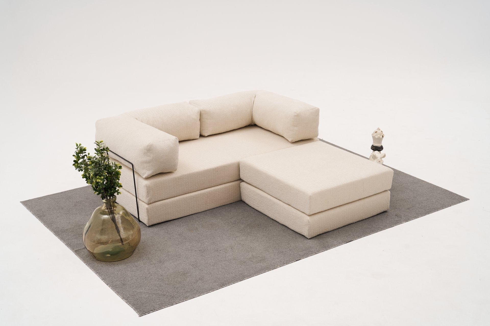 Sofá de canto elegante, tecido chenille creme, 190 x 95 x 75 cm | Espuma macia 28 DNS, ecológico | Perfeito para salas de estar modernas e relaxamento