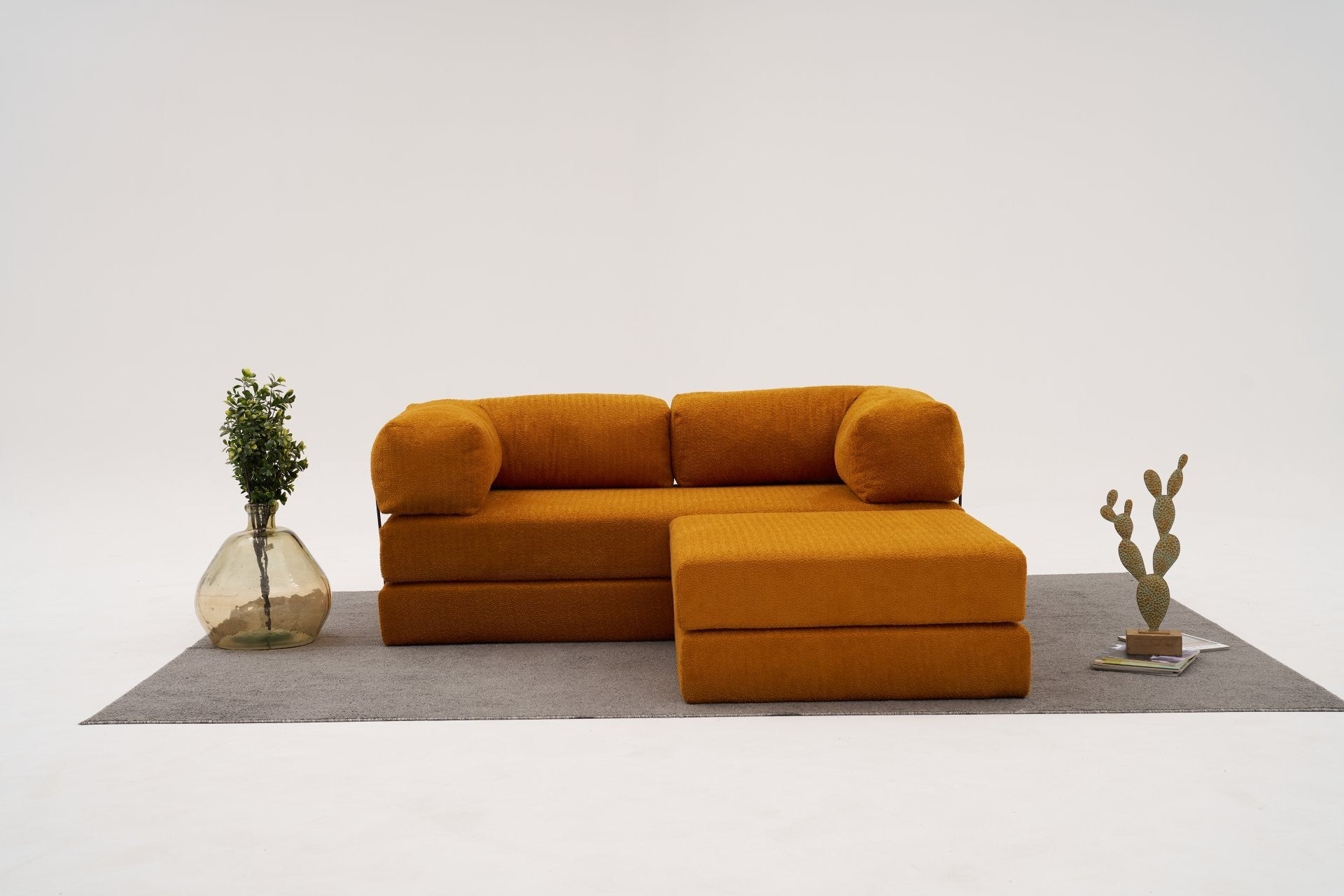 Sofá de canto laranja elegante, 190 cm de largura, tecido 100% chenille | Assentos de espuma macia e ecológicos, perfeitos para salas de estar e relaxamento