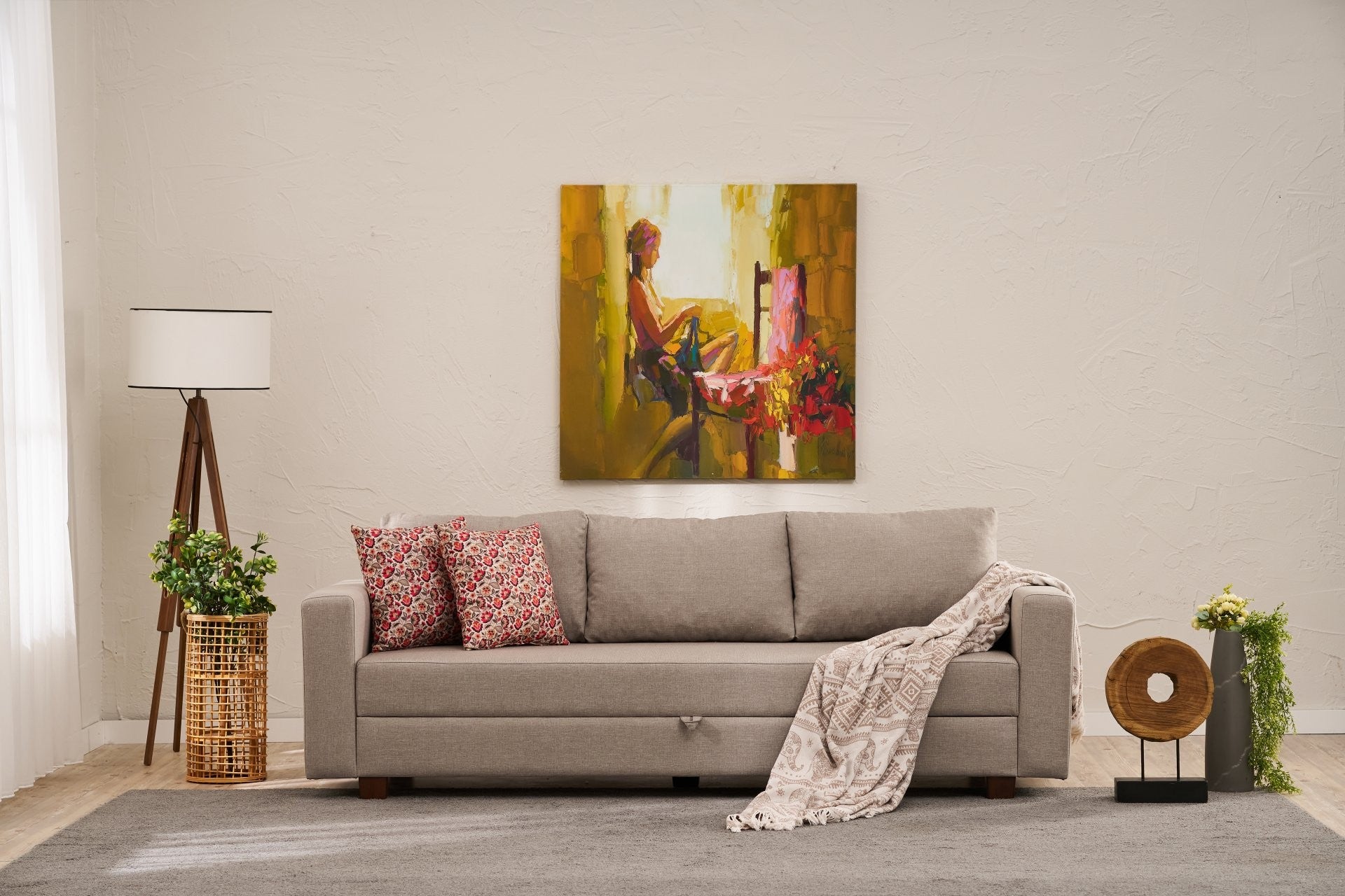Sofá-cama bege de 3 lugares, 220 cm | Estrutura de madeira/MDF, 100% poliéster, ecológico | Converte-se em cama (190 x 80 cm) | Elegante e funcional para uma vida moderna