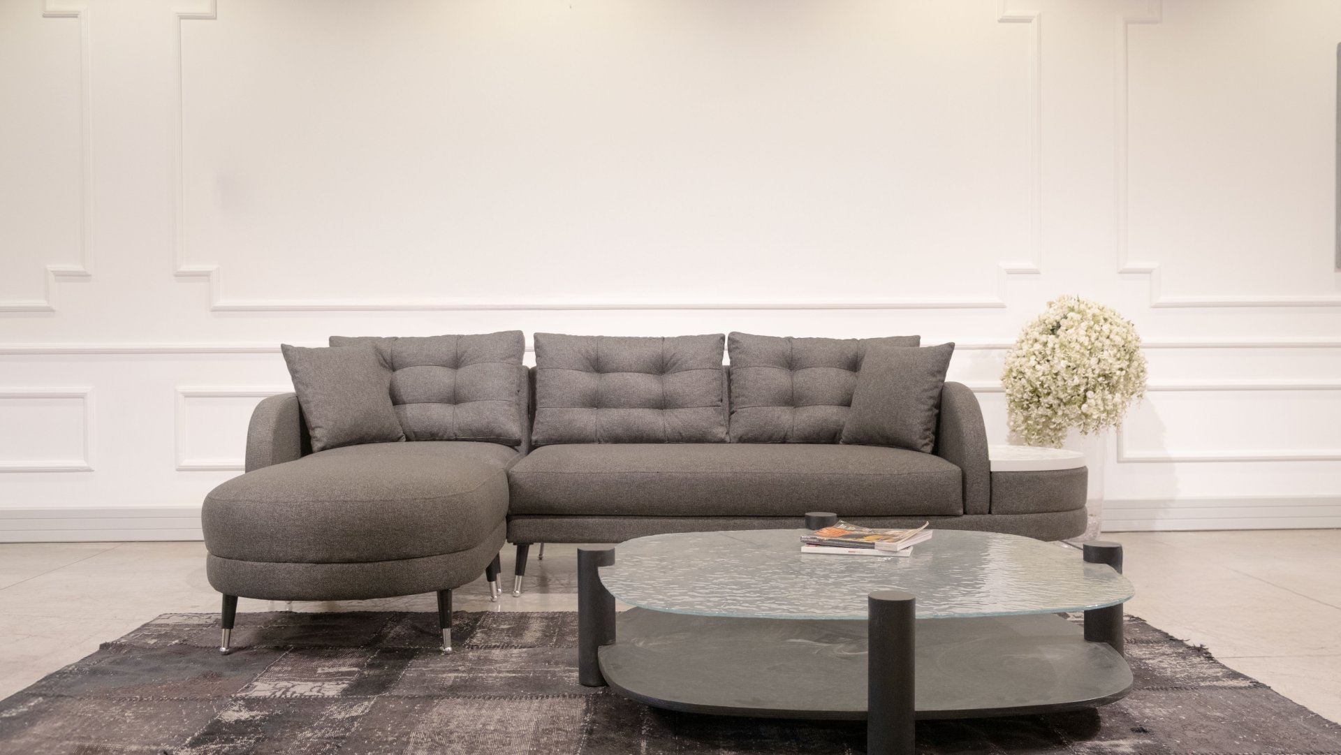 Sofá-cama de canto elegante, antracite, 290 cm | Estrutura em MDF, linho 100% poliéster, ecológico | Assentos confortáveis e design versátil para uma vida moderna