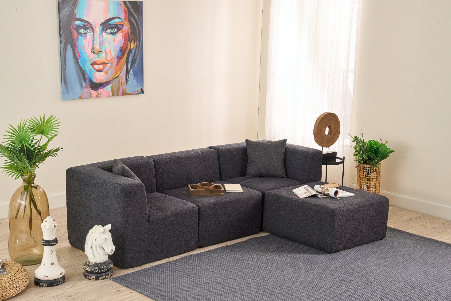 Sofá de Canto Raks – Antracite – 245x70x85 cm | Tribo Home