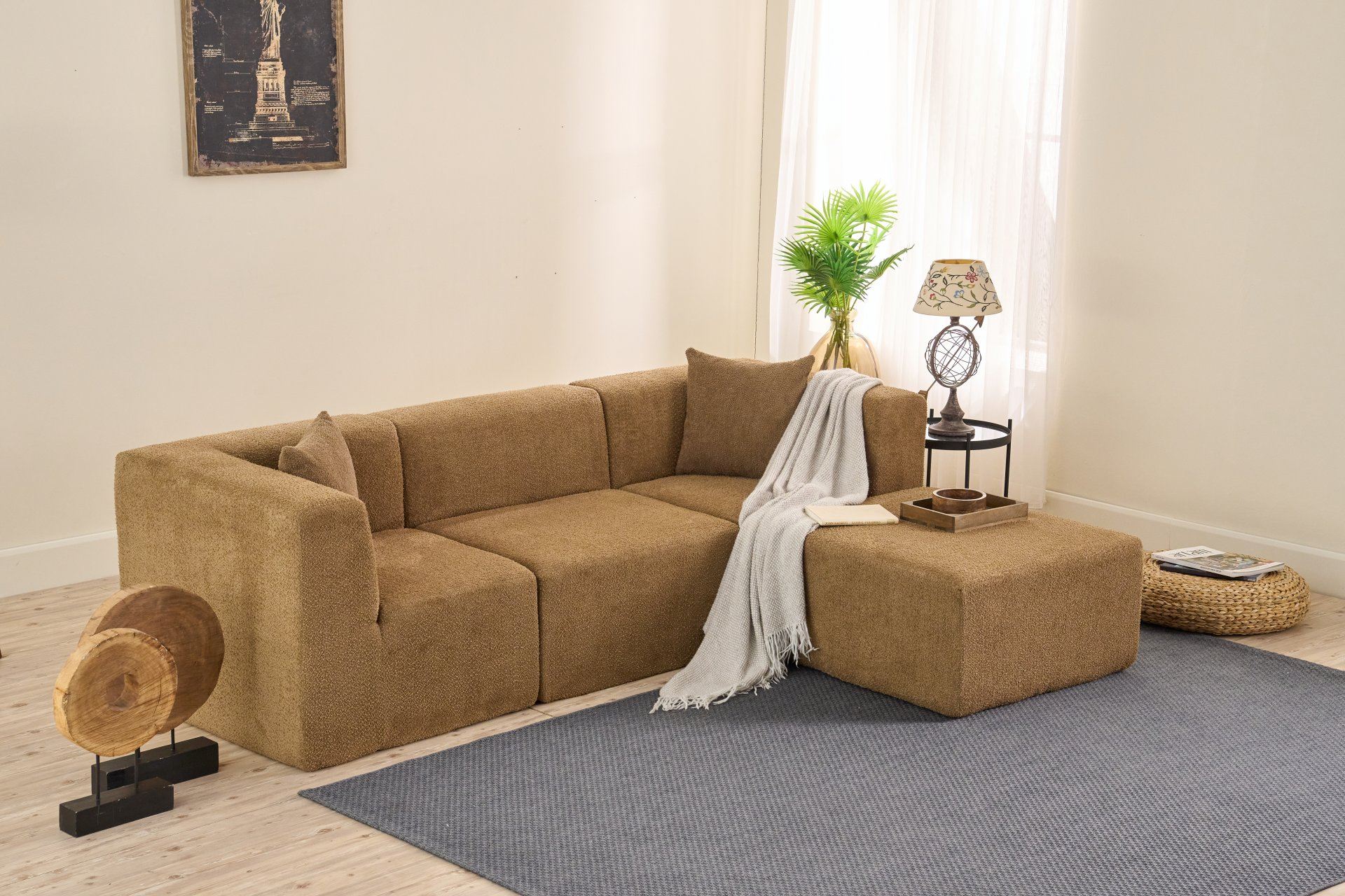 Sofá de Canto Raks – Castanho – 245x70x85 cm | Tribo Home