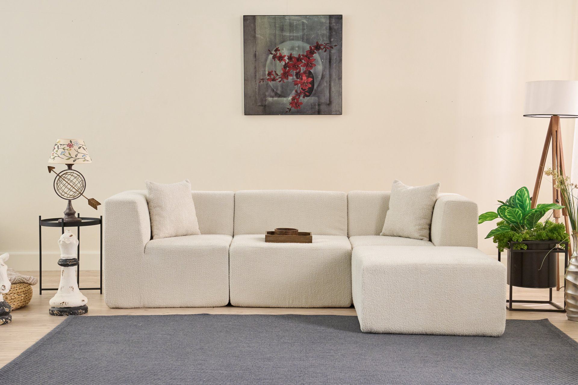 Sofá de Canto Raks – Creme – 245x70x85 cm | Tribo Home