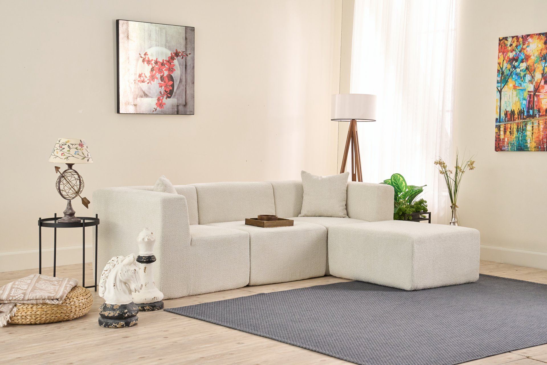 Sofá de Canto Raks – Creme – 245x70x85 cm | Tribo Home