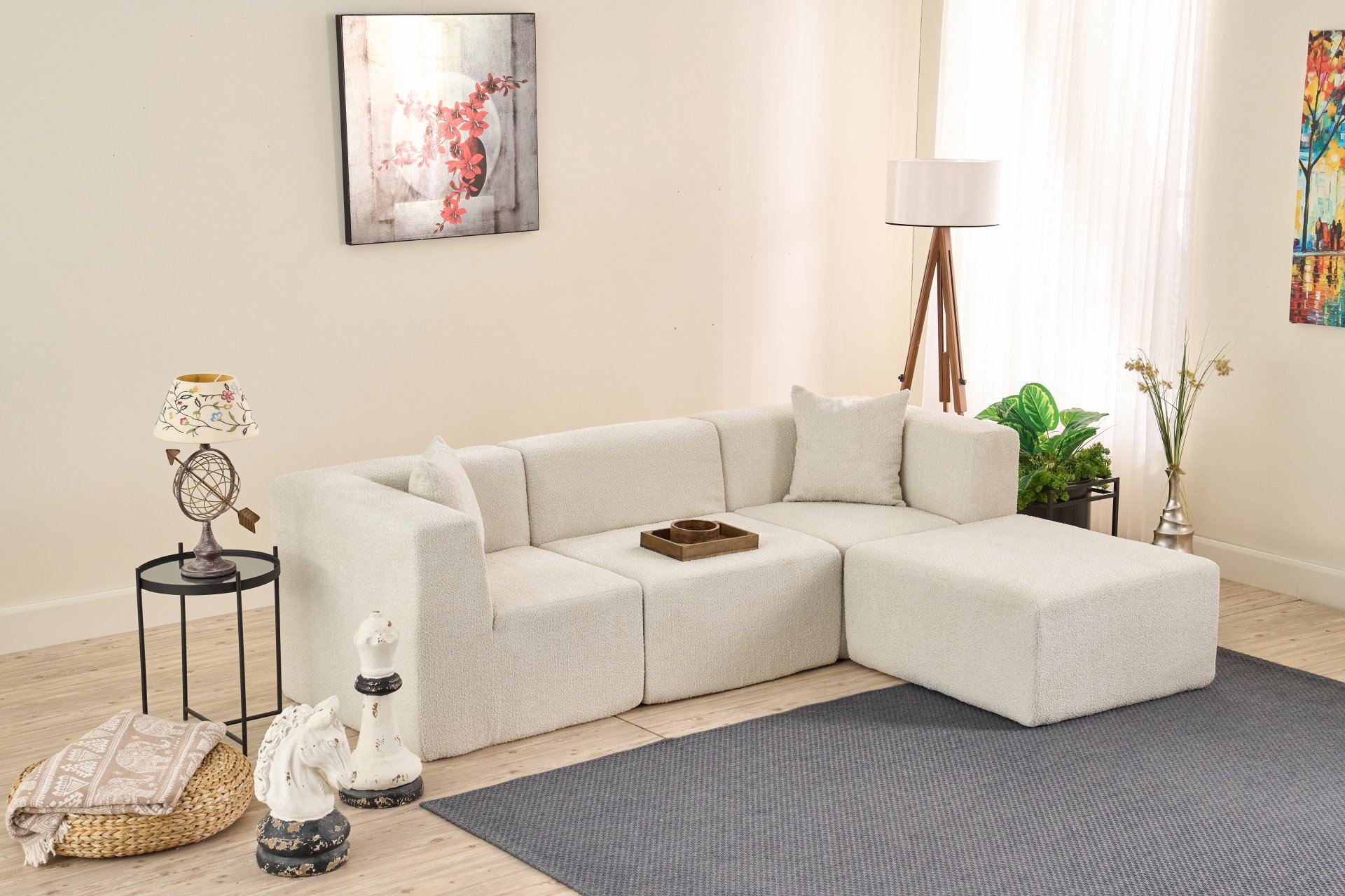 Sofá de Canto Raks – Creme – 245x70x85 cm | Tribo Home