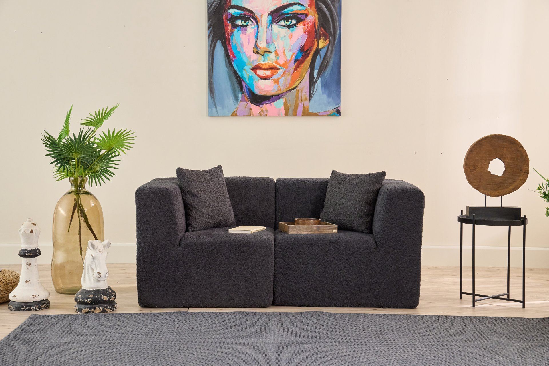 Sofá elegante de 2 lugares, antracite, 165 x 70 x 85 cm | Tecido 100% chenille, almofadas de espuma macia, ecológico, sem necessidade de montagem | Perfeito para espaços modernos