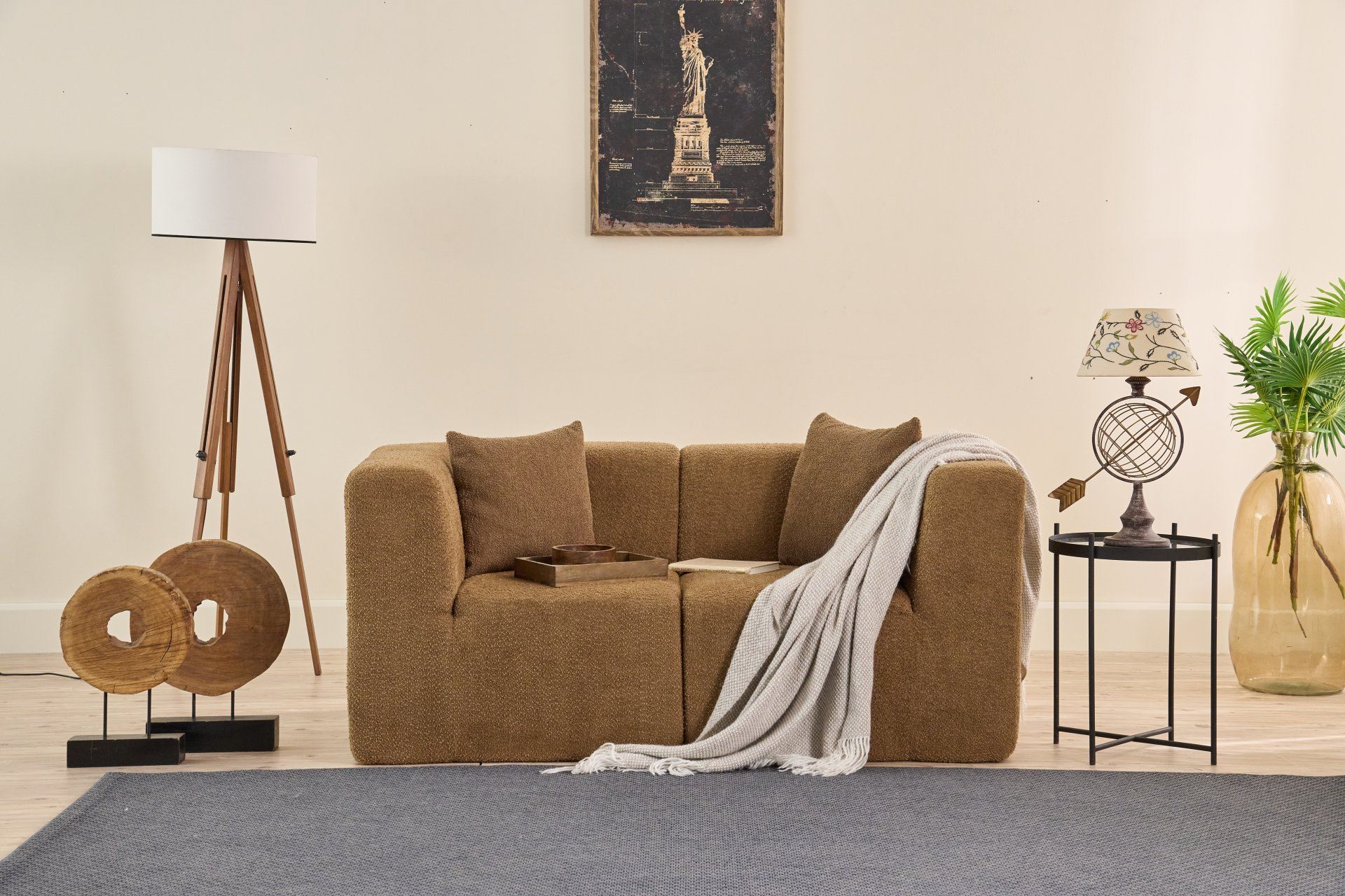 Sofá elegante de 2 lugares, tecido chenille marrom, 165 x 70 x 85 cm | Almofadas de espuma macia, sem estrutura rígida, ecológico, sem necessidade de montagem | Perfeito para salas de estar