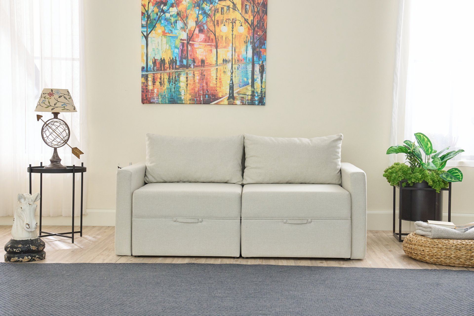 Sofá-cama de 2 lugares-Saros-Creme