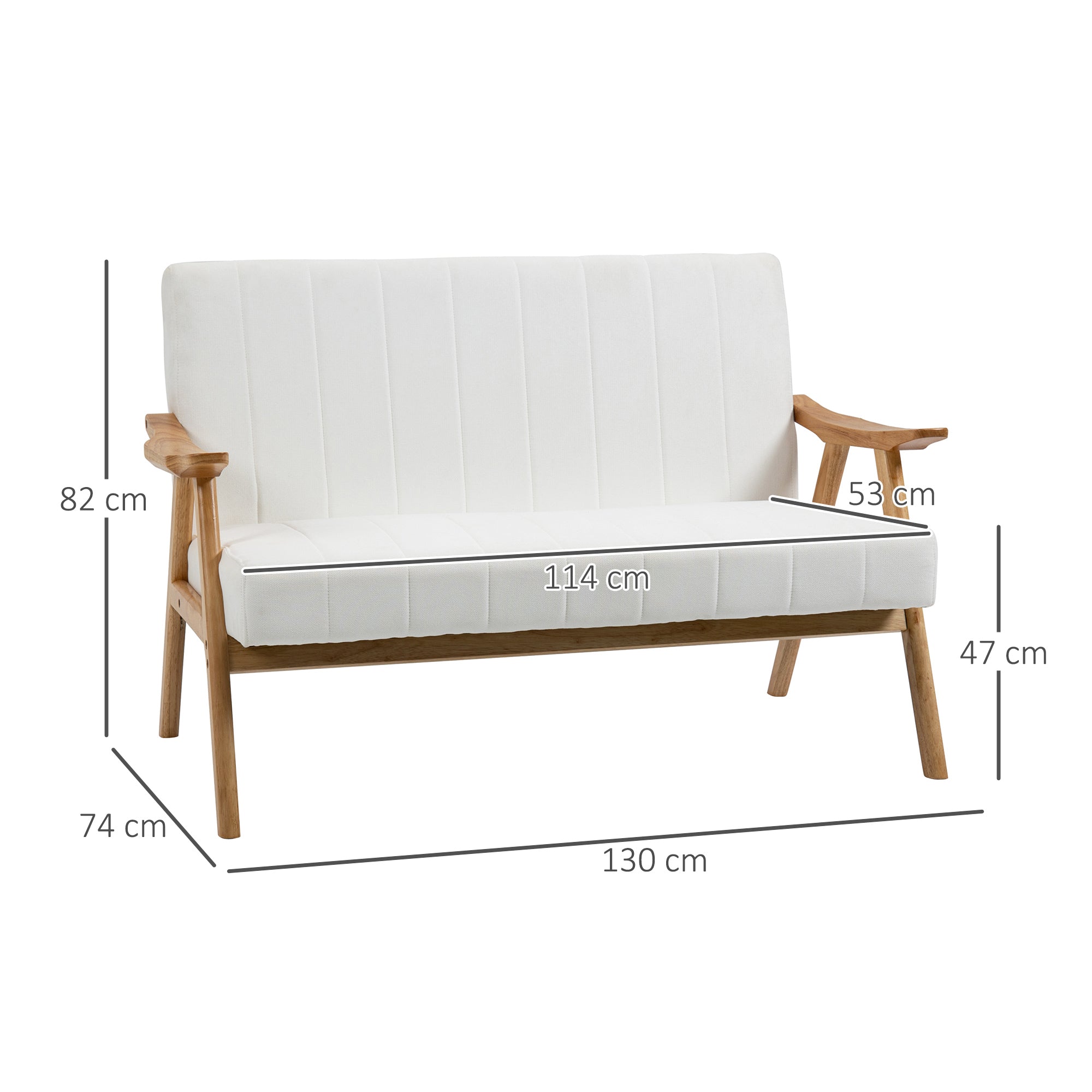 Sofá de 2 Lugares 126x74x82 cm - Cor Creme Branco